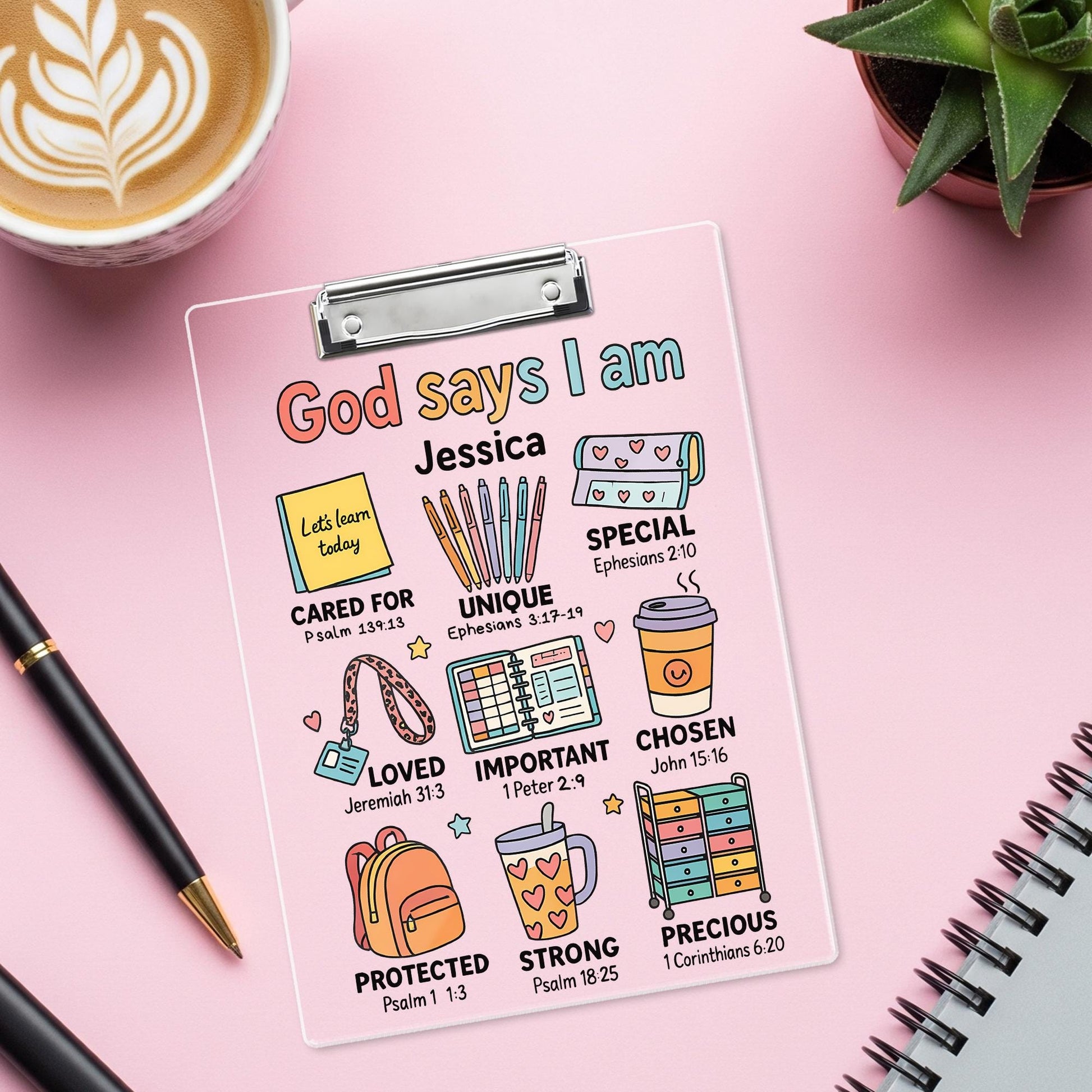 God Says I Am Affirmation Clipboard – Back to School Teacher Name Gift -  Cute Back to School Clipboard