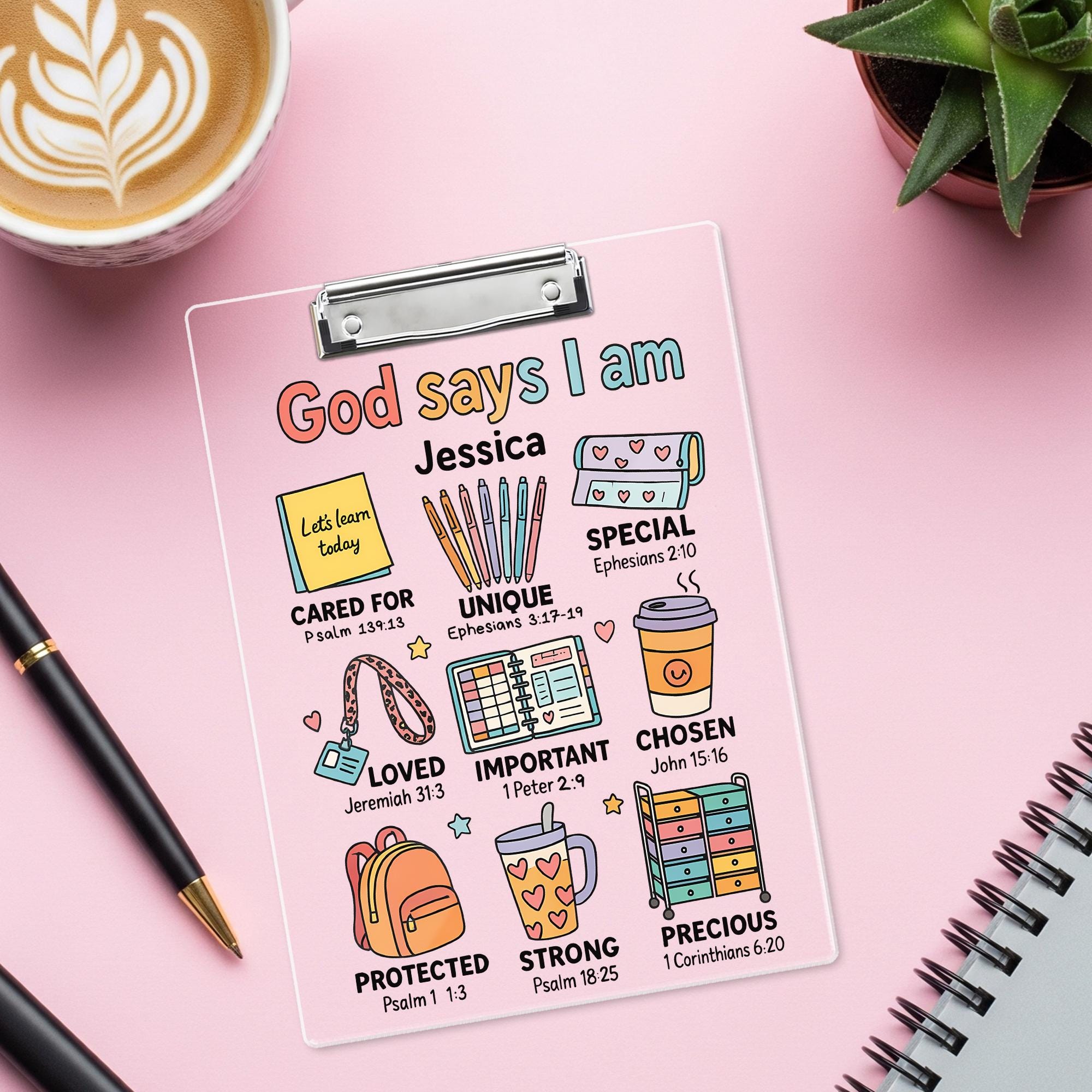 God Says I Am Affirmation Clipboard – Back to School Teacher Name Gift -  Cute Back to School Clipboard
