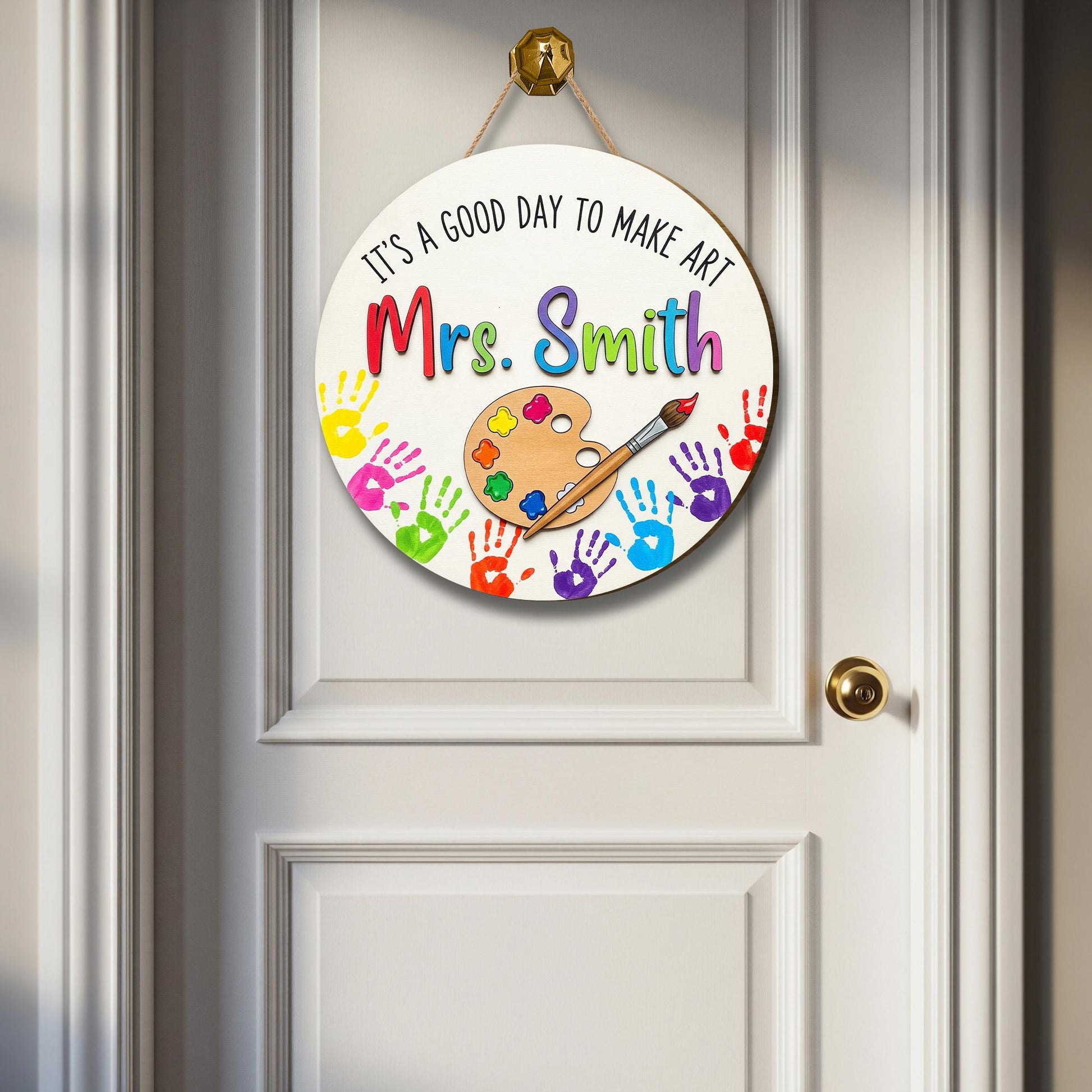 Personalized Art Teacher Sign, 2 Layer Wooden Door Hanger, Classroom Decor, Custom Teacher Gift, Art Room Sign,Teacher Gift, Classroom Decor