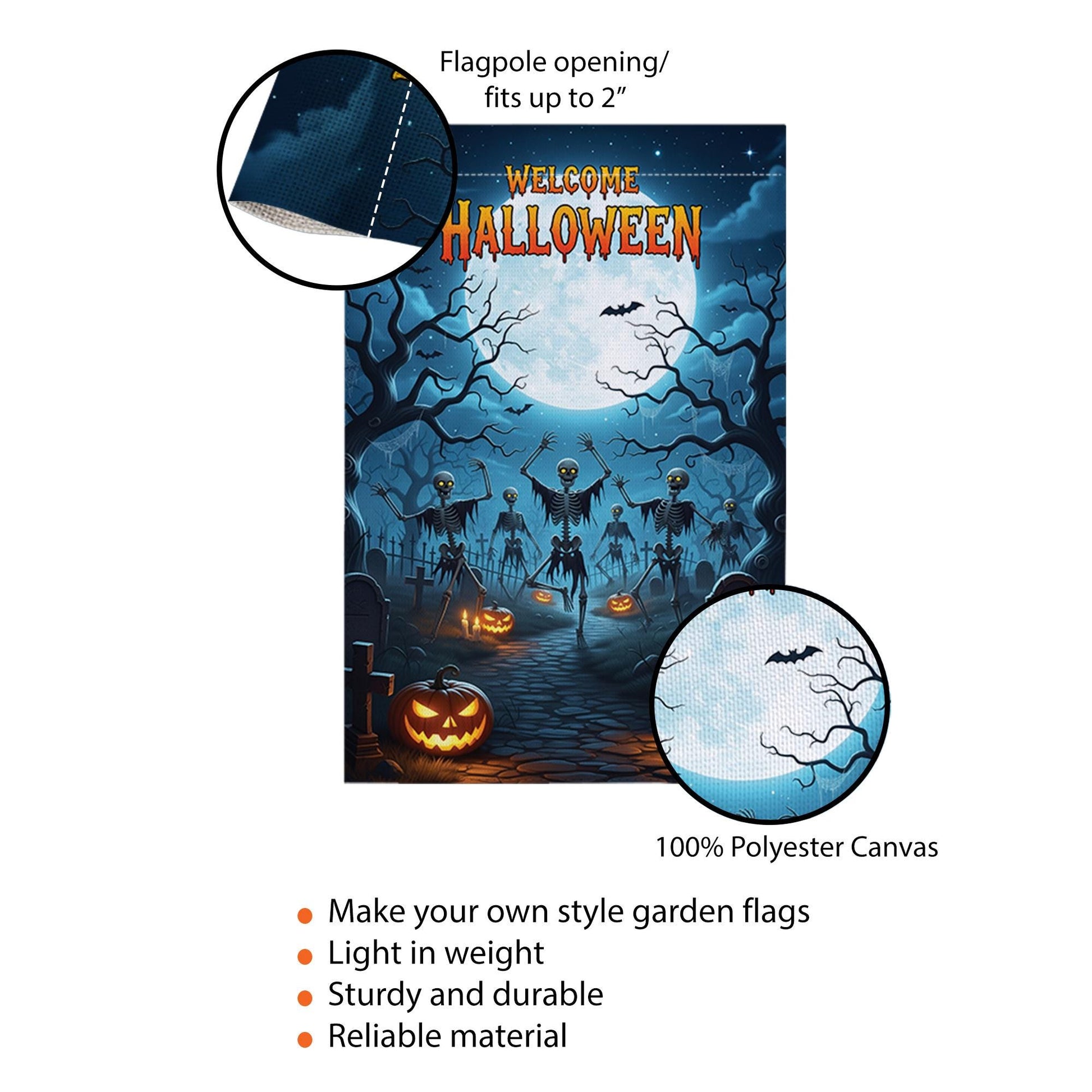 Welcome Halloween Garden Flag | Skeleton Graveyard Yard Decor | Spooky Outdoor Halloween Sign | Scary Fall Porch Flag