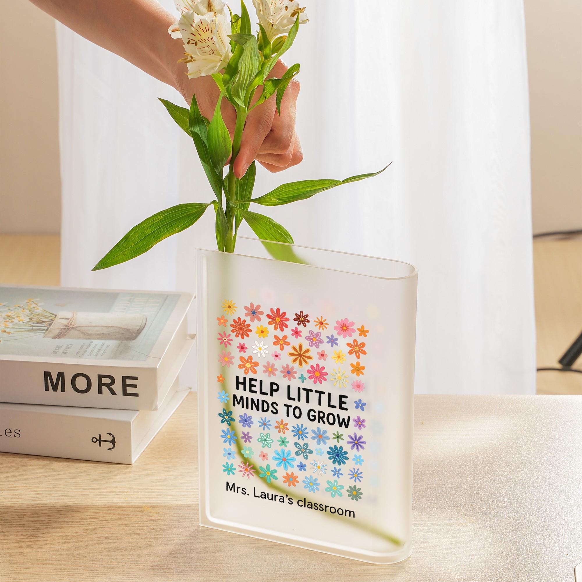 Custom Teacher Appreciation Vase, Teacher Book Vase,  Teacher Desk Decor, Classroom Vase, Personalized Floral Gift for Classroom