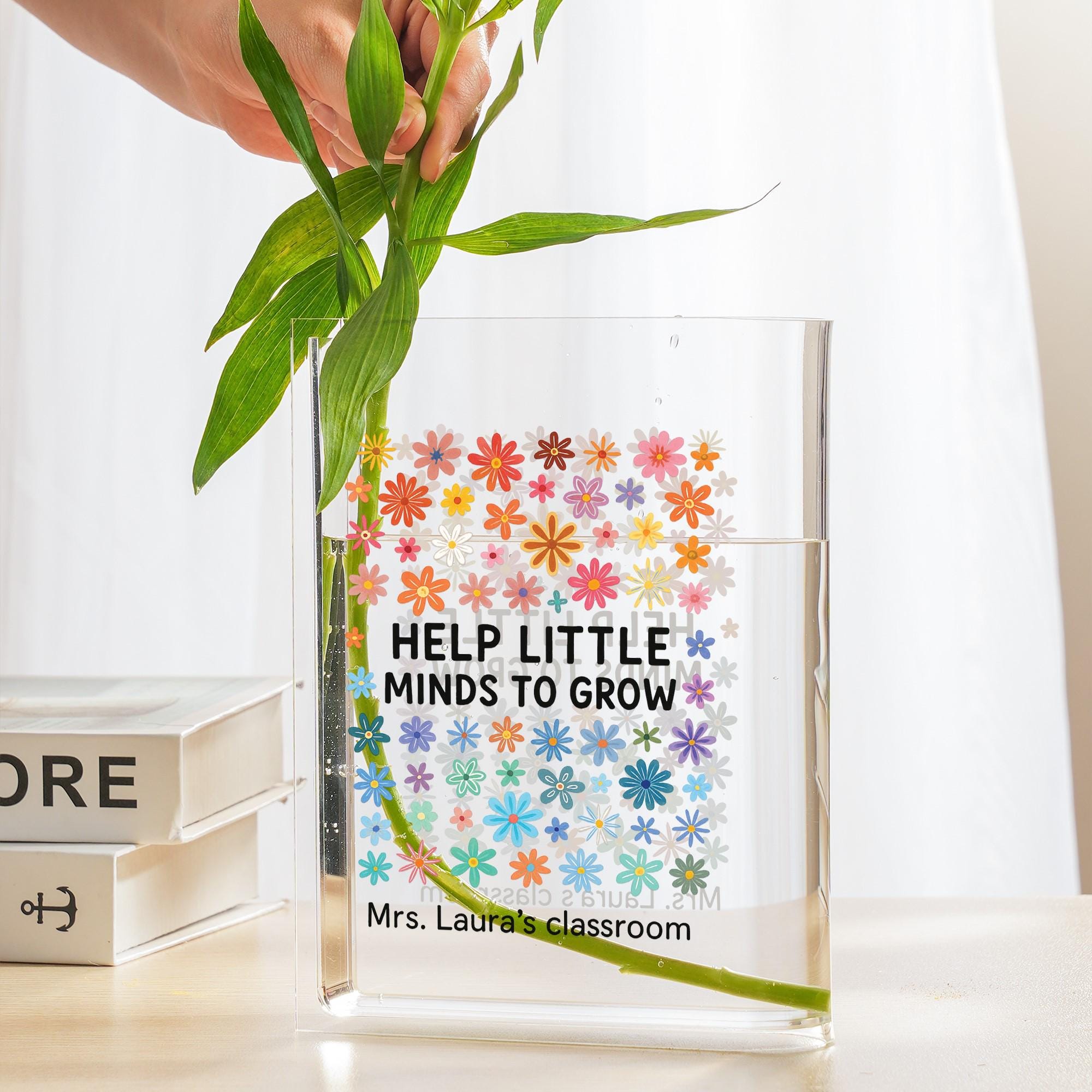 Custom Teacher Appreciation Vase, Teacher Book Vase,  Teacher Desk Decor, Classroom Vase, Personalized Floral Gift for Classroom
