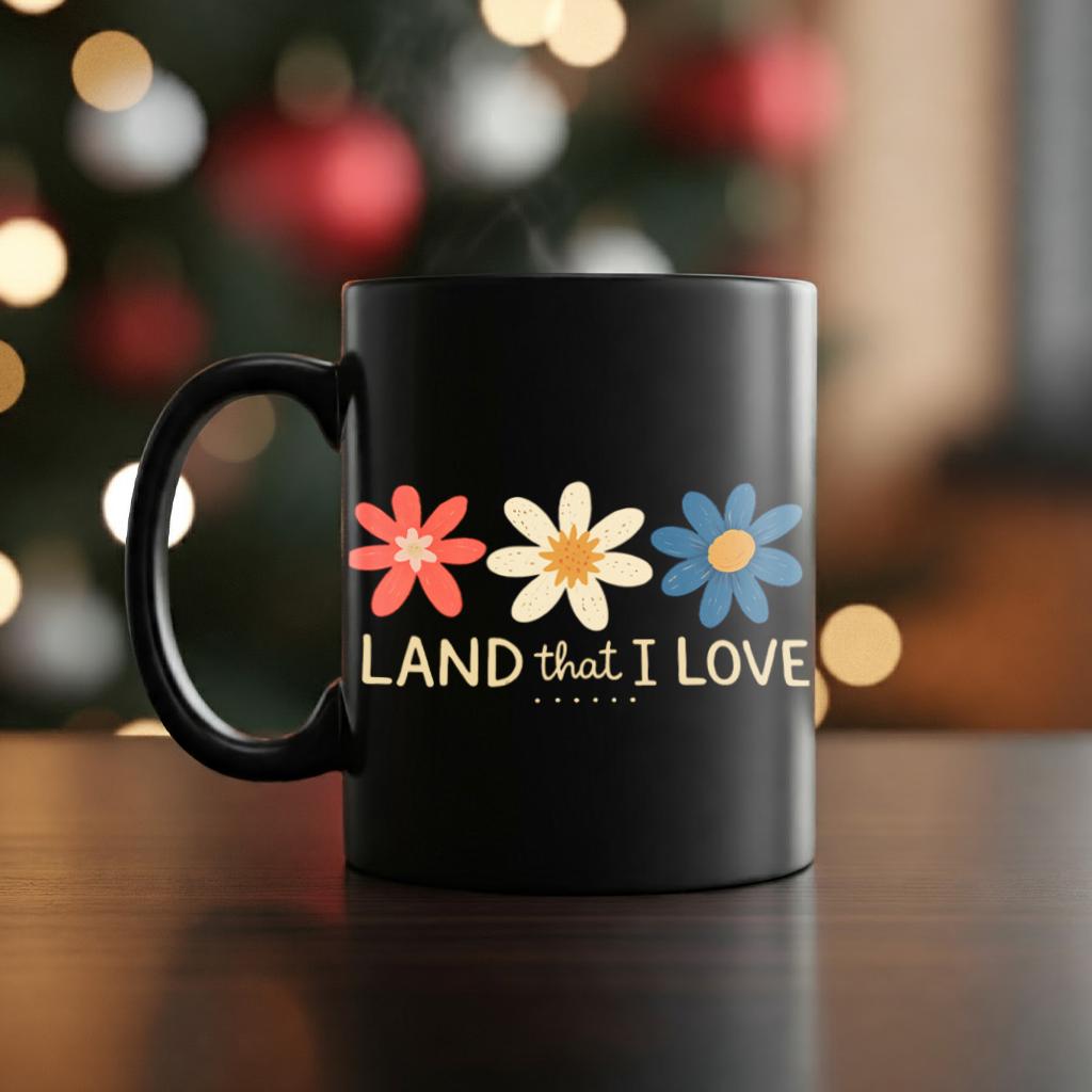 Land That I Love Patriotic Mug – Red White Blue Floral Coffee Cup, 4th of July USA Gift, Country Summer Office Mug