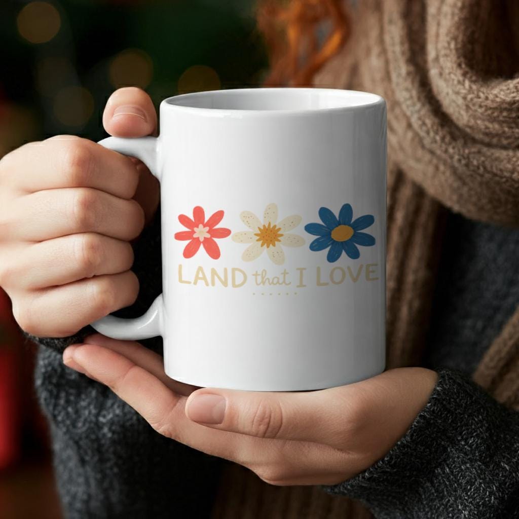 Land That I Love Patriotic Mug – Red White Blue Floral Coffee Cup, 4th of July USA Gift, Country Summer Office Mug
