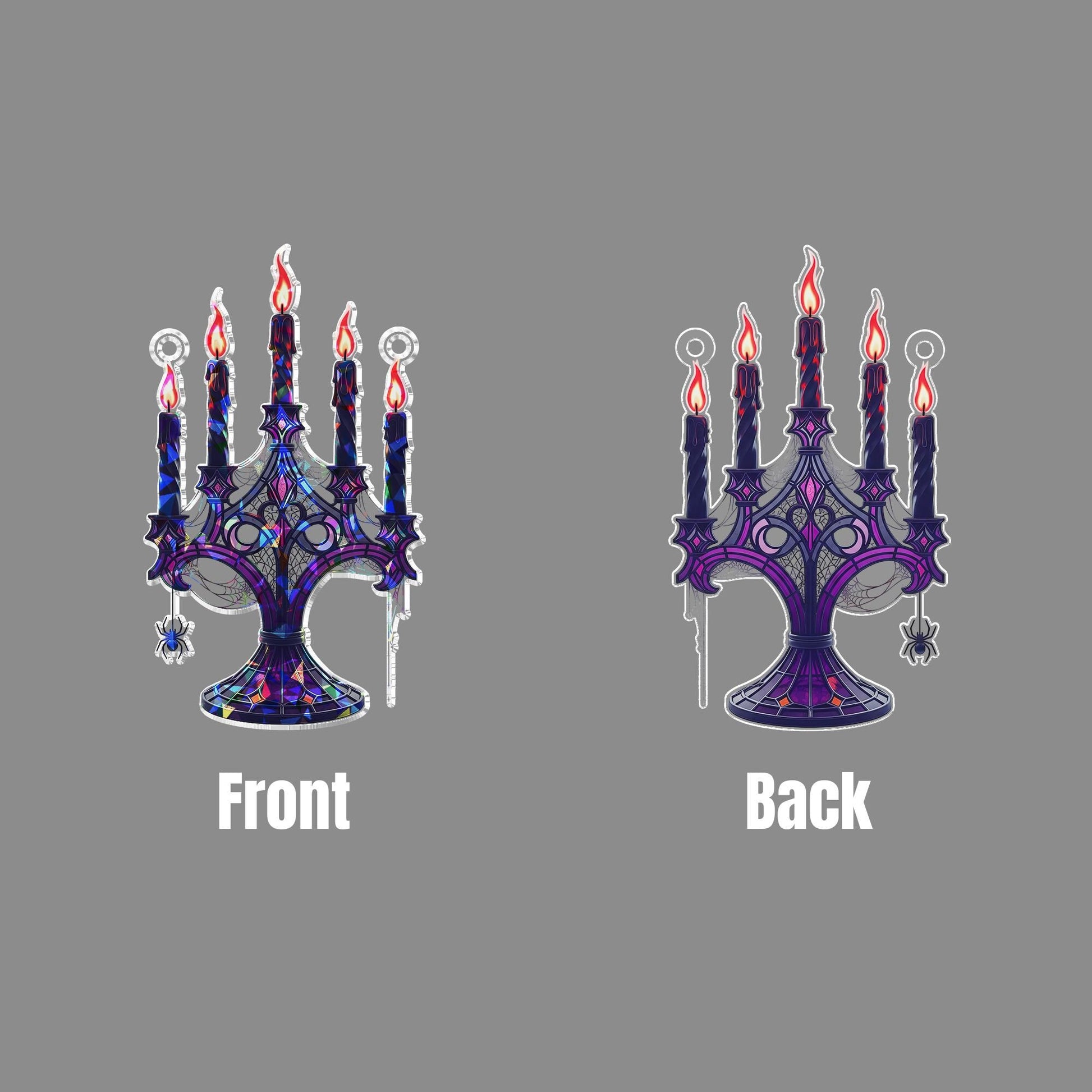 Gothic Candelabra Suncatcher – Halloween Spider Web Window Decor – Spooky Candle Holder Art – Witchy Gothic Hanging Ornament