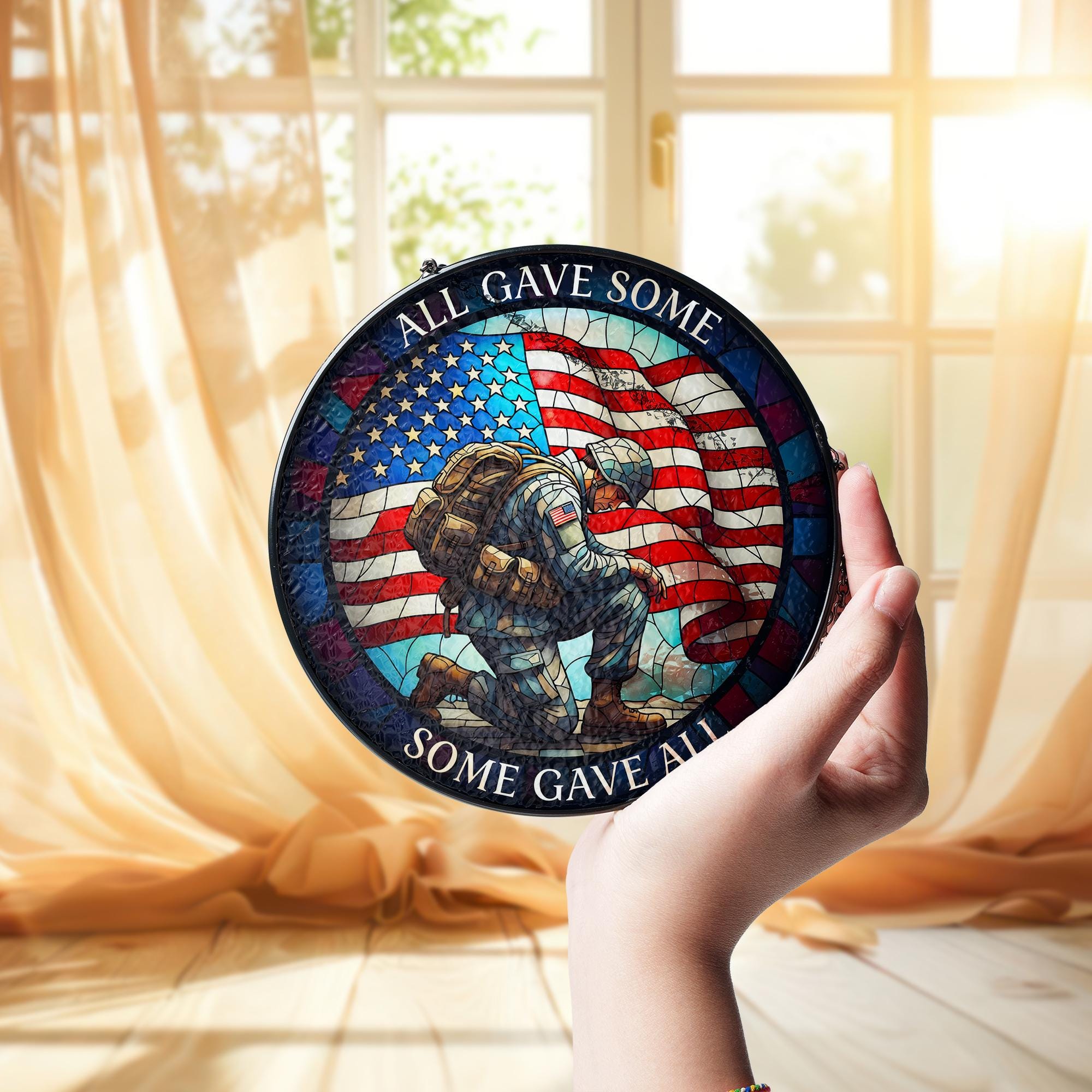 All Gave Some Some Gave All Glass Suncatcher – Patriotic Memorial Window Hanging, 4th of July Veteran Tribute Decor Gift