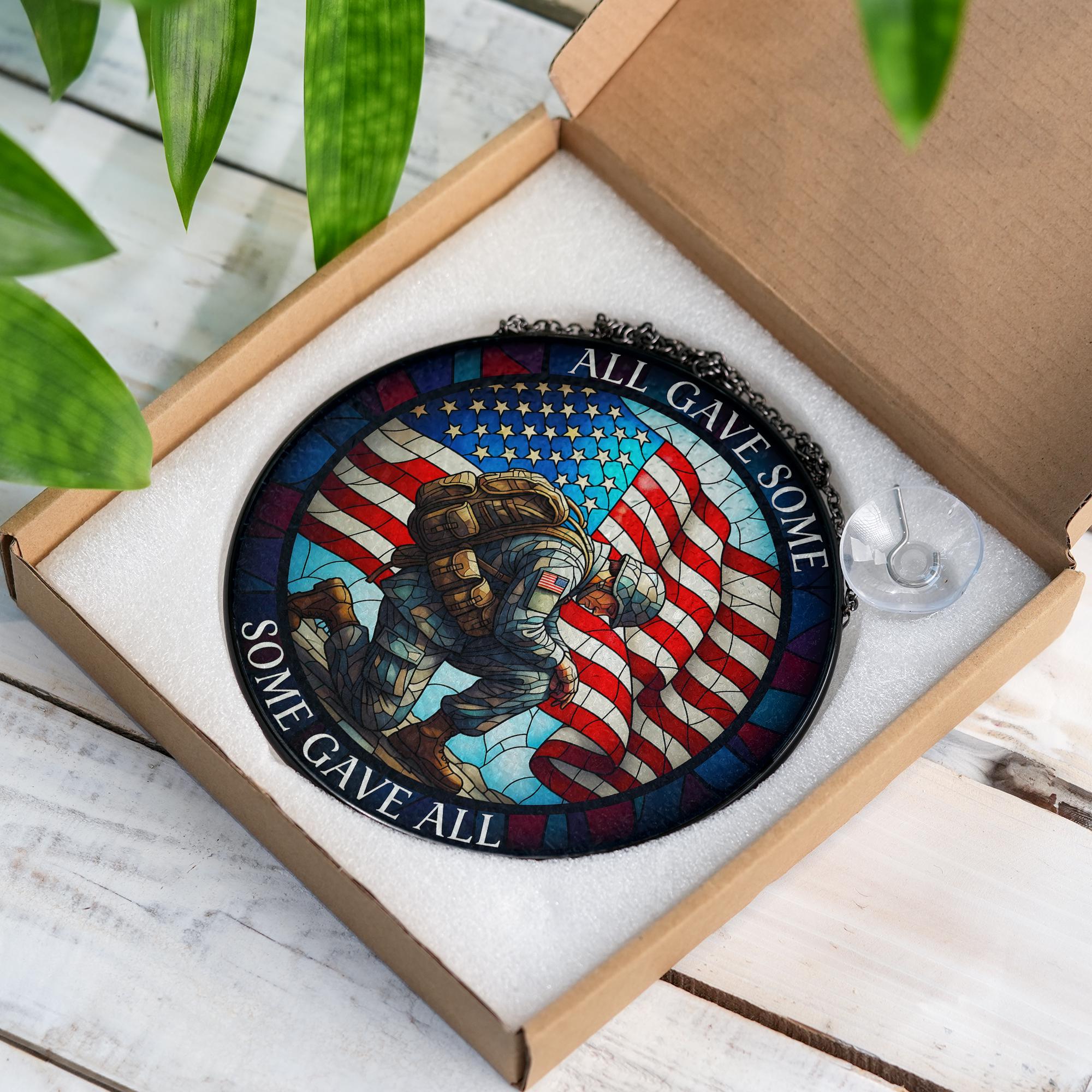 All Gave Some Some Gave All Glass Suncatcher – Patriotic Memorial Window Hanging, 4th of July Veteran Tribute Decor Gift