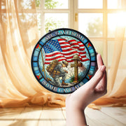 Patriotic Glass Suncatcher, Kneeling Soldier American Flag Memorial Day Ornament Decor, All Gave Some Some Gave All, Military Remembrance