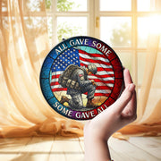 Patriotic Glass Suncatcher, Kneeling Soldier American Flag Memorial Day Decor, All Gave Some Some Gave All, Military Remembrance Gift