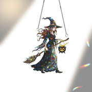 Stained Glass Witch Suncatcher, Halloween Window Hanging, Gothic Prism Maker Decor, Witchy Cauldron Art, Boho Wall Decor