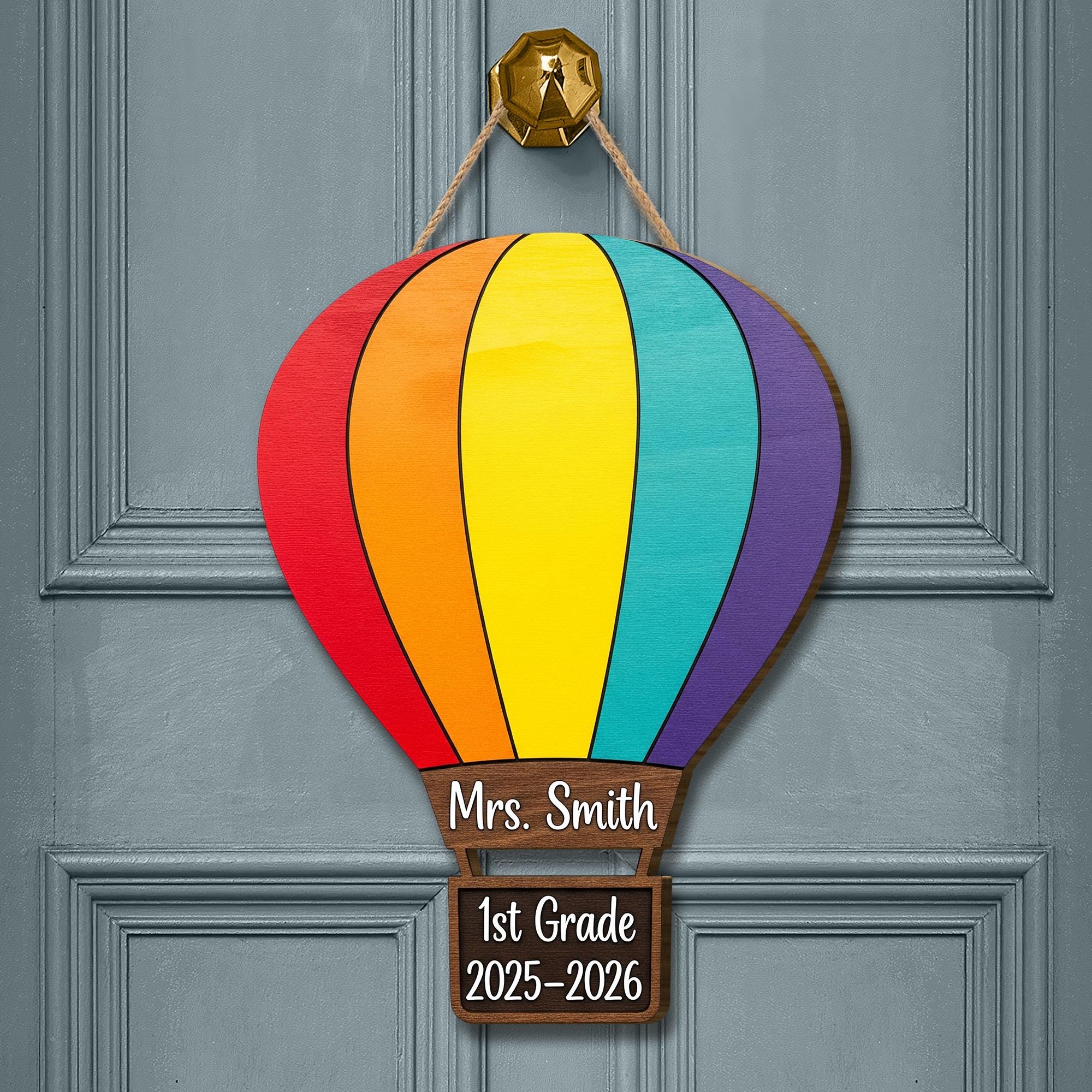 Personalized Teacher Hot Air Balloon Door Sign – Custom Classroom Grade Sign with Name and School Year for 1st Grade Teachers, Educators