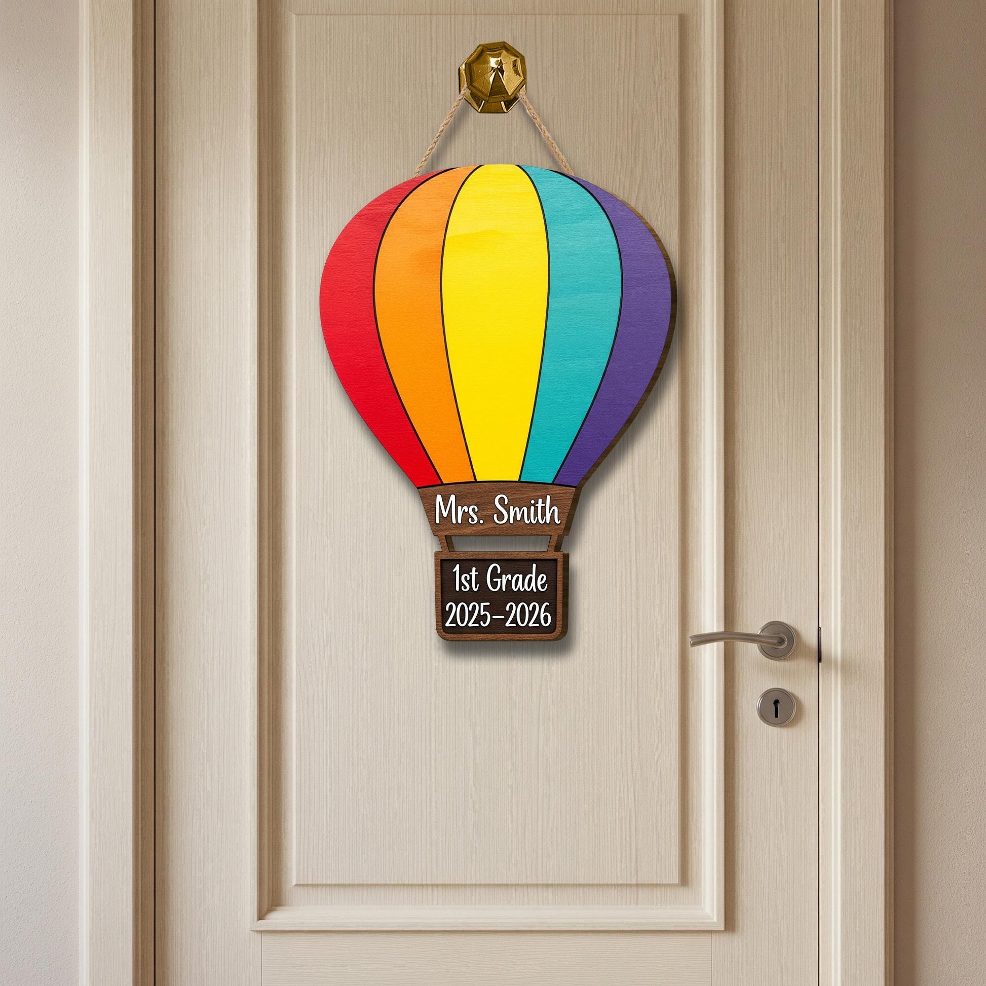 Personalized Teacher Hot Air Balloon Door Sign – Custom Classroom Grade Sign with Name and School Year for 1st Grade Teachers, Educators