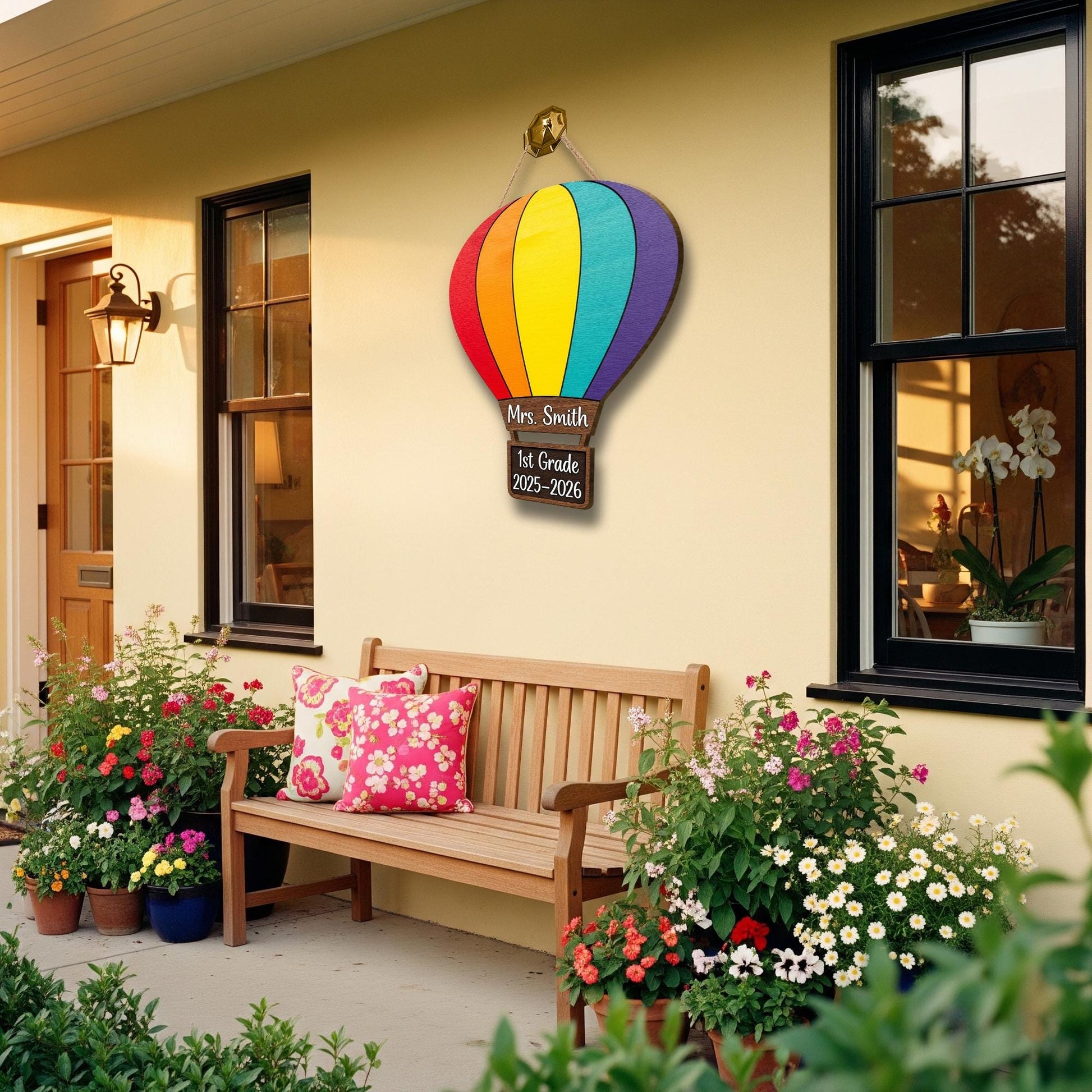 Personalized Teacher Hot Air Balloon Door Sign – Custom Classroom Grade Sign with Name and School Year for 1st Grade Teachers, Educators