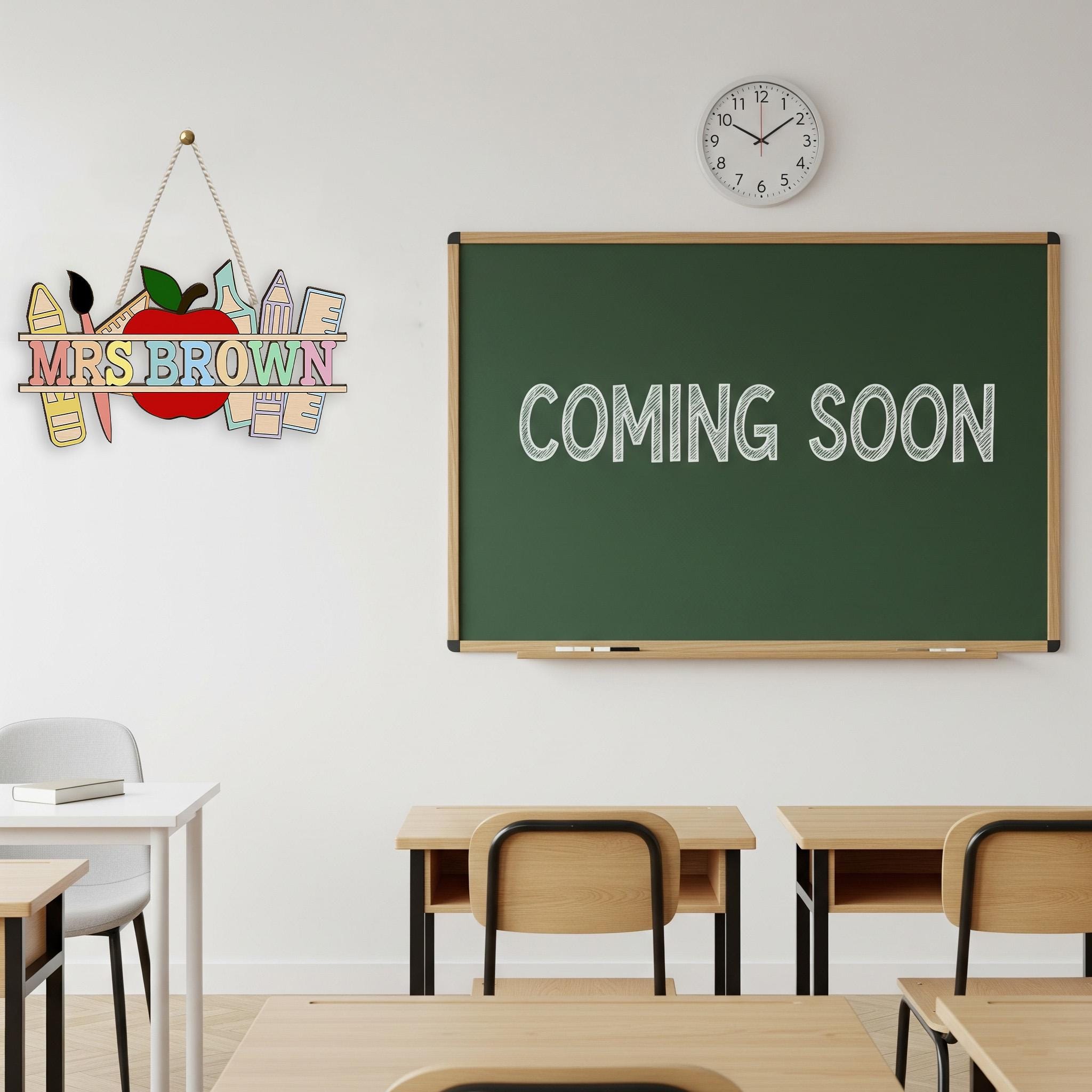 Personalized Teacher Sign, 2 Layer Wooden Classroom Decor, Custom Teacher Name Door Hanger, Back to School Gift, Apple Theme Sign