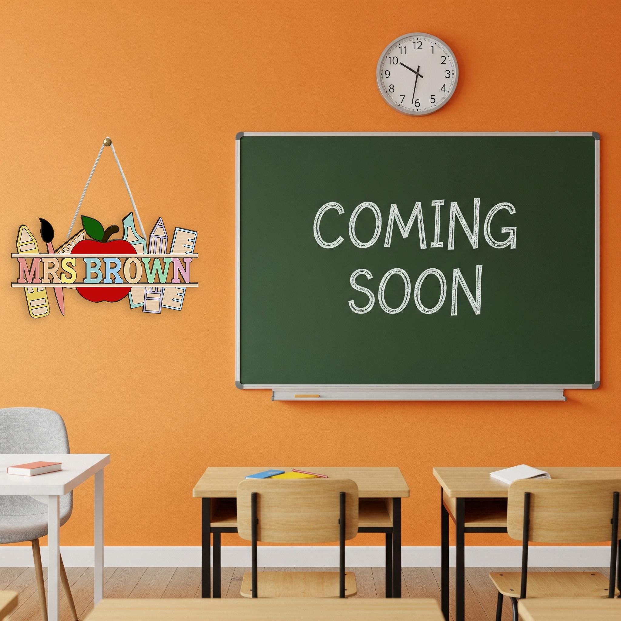 Personalized Teacher Sign, 2 Layer Wooden Classroom Decor, Custom Teacher Name Door Hanger, Back to School Gift, Apple Theme Sign