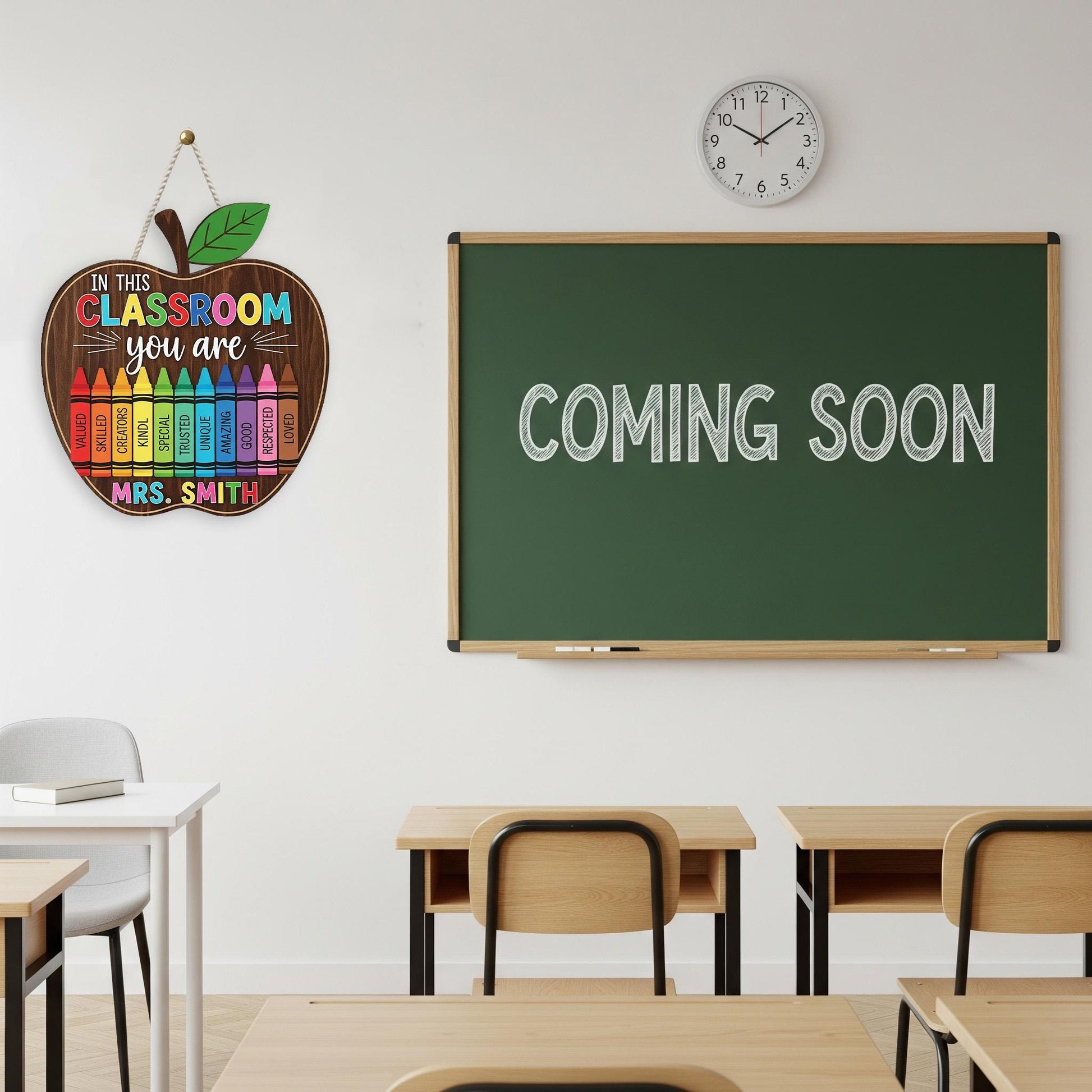 In This Classroom You Are Sign, 2 Layer Teacher Wooden Decor, Crayon Apple Sign, Custom Door Sign, School Gift for Teachers