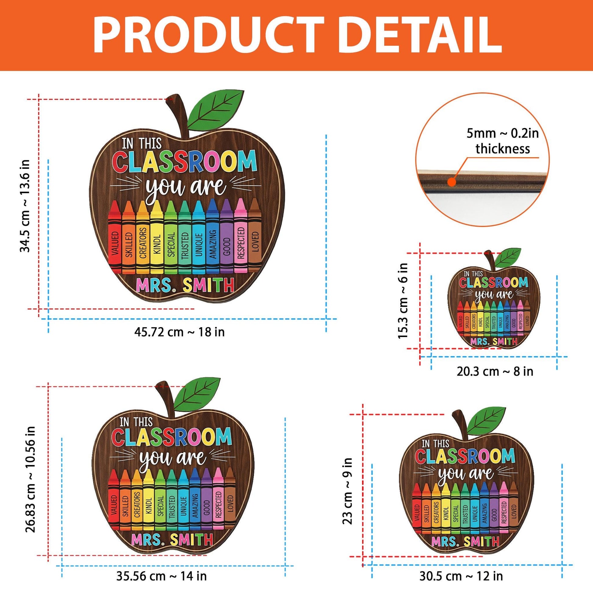 In This Classroom You Are Sign, 2 Layer Teacher Wooden Decor, Crayon Apple Sign, Custom Door Sign, School Gift for Teachers