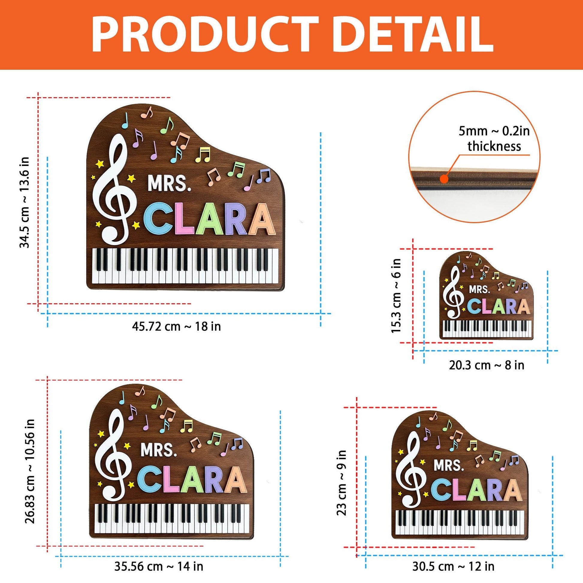 Personalized Music Teacher Sign, 2 Layer Wooden Piano Decor, Custom Name Door Hanger, Treble Clef Classroom Gift, Mrs Clara Sign