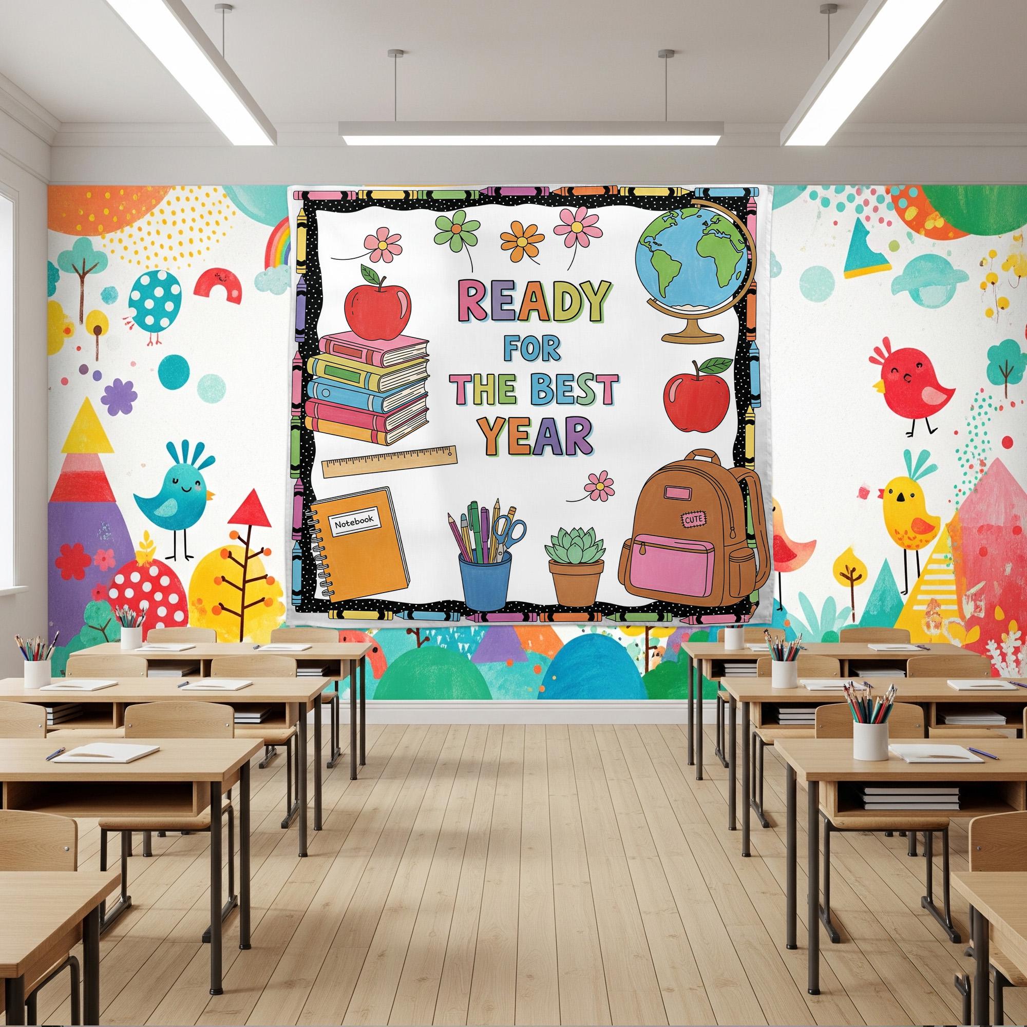 Back to School Tapestry, Ready for the Best Year Wall Decor, Classroom Bulletin Banner, Teacher Wall Hanging, School Year Decor
