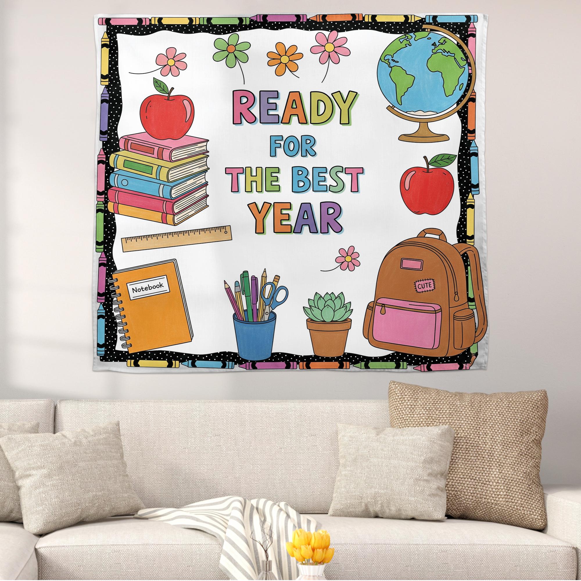 Back to School Tapestry, Ready for the Best Year Wall Decor, Classroom Bulletin Banner, Teacher Wall Hanging, School Year Decor