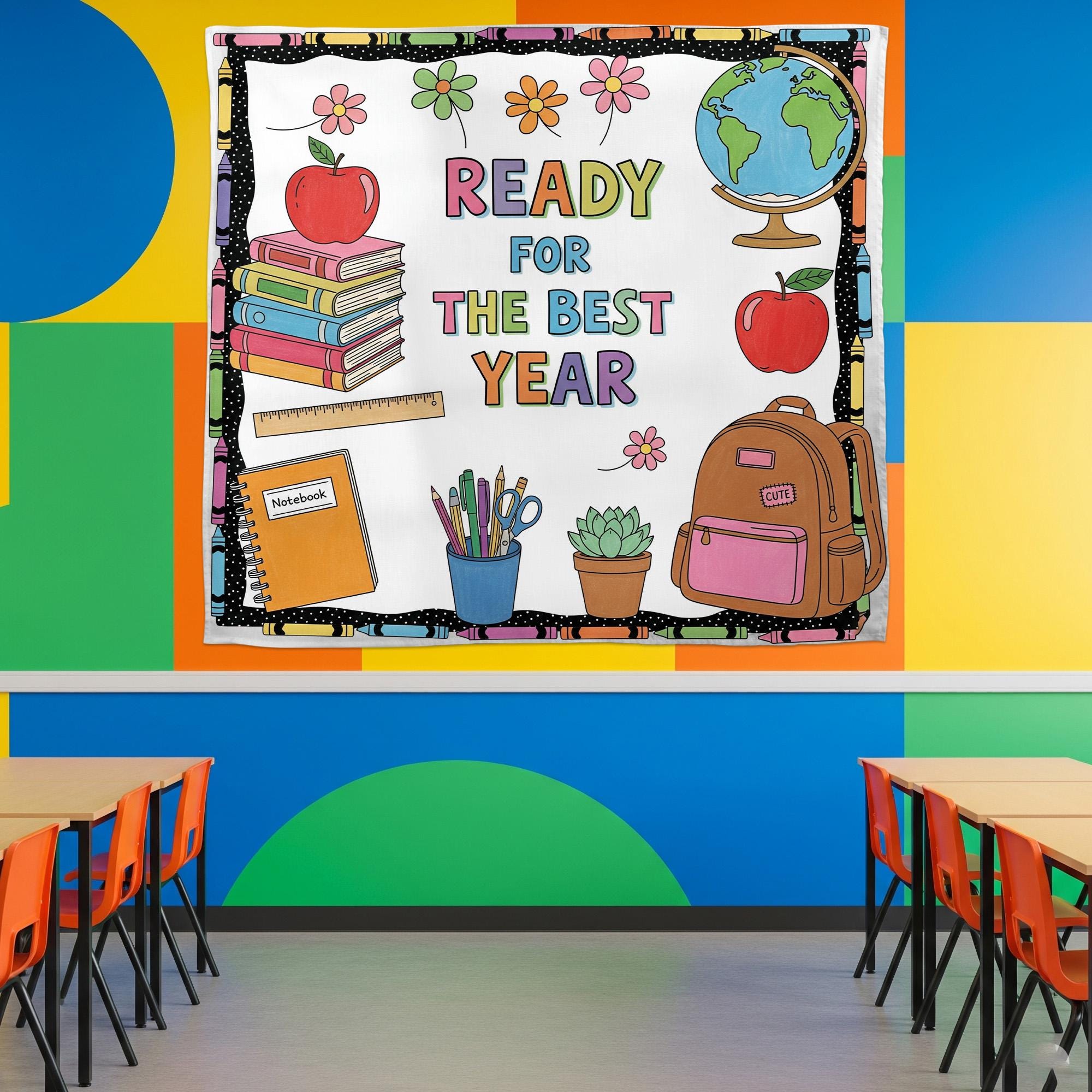 Back to School Tapestry, Ready for the Best Year Wall Decor, Classroom Bulletin Banner, Teacher Wall Hanging, School Year Decor
