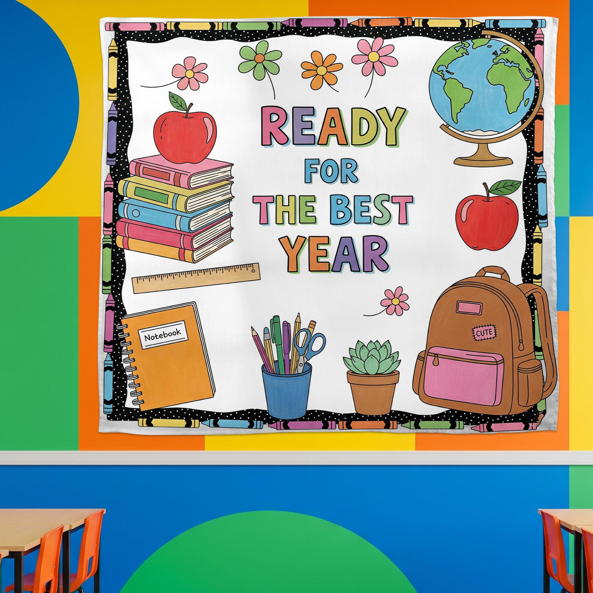 Back to School Tapestry, Ready for the Best Year Wall Decor, Classroom Bulletin Banner, Teacher Wall Hanging, School Year Decor