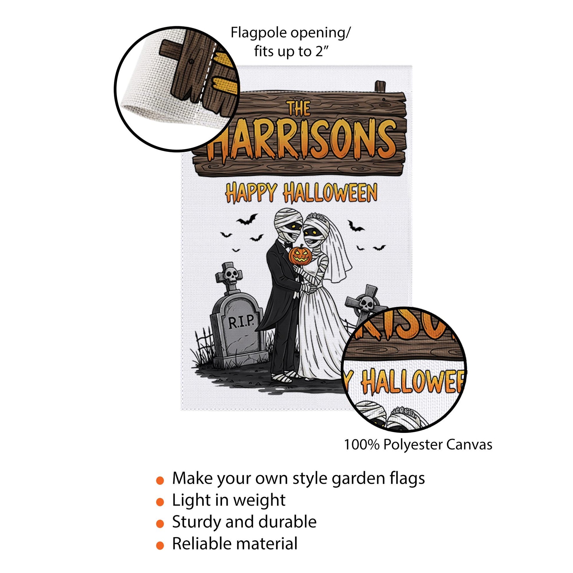 Custom Mummy Couple Halloween Garden Flag – Personalized Name Yard Decor, Spooky Wedding Gift, Funny Fall Outdoor Decoration