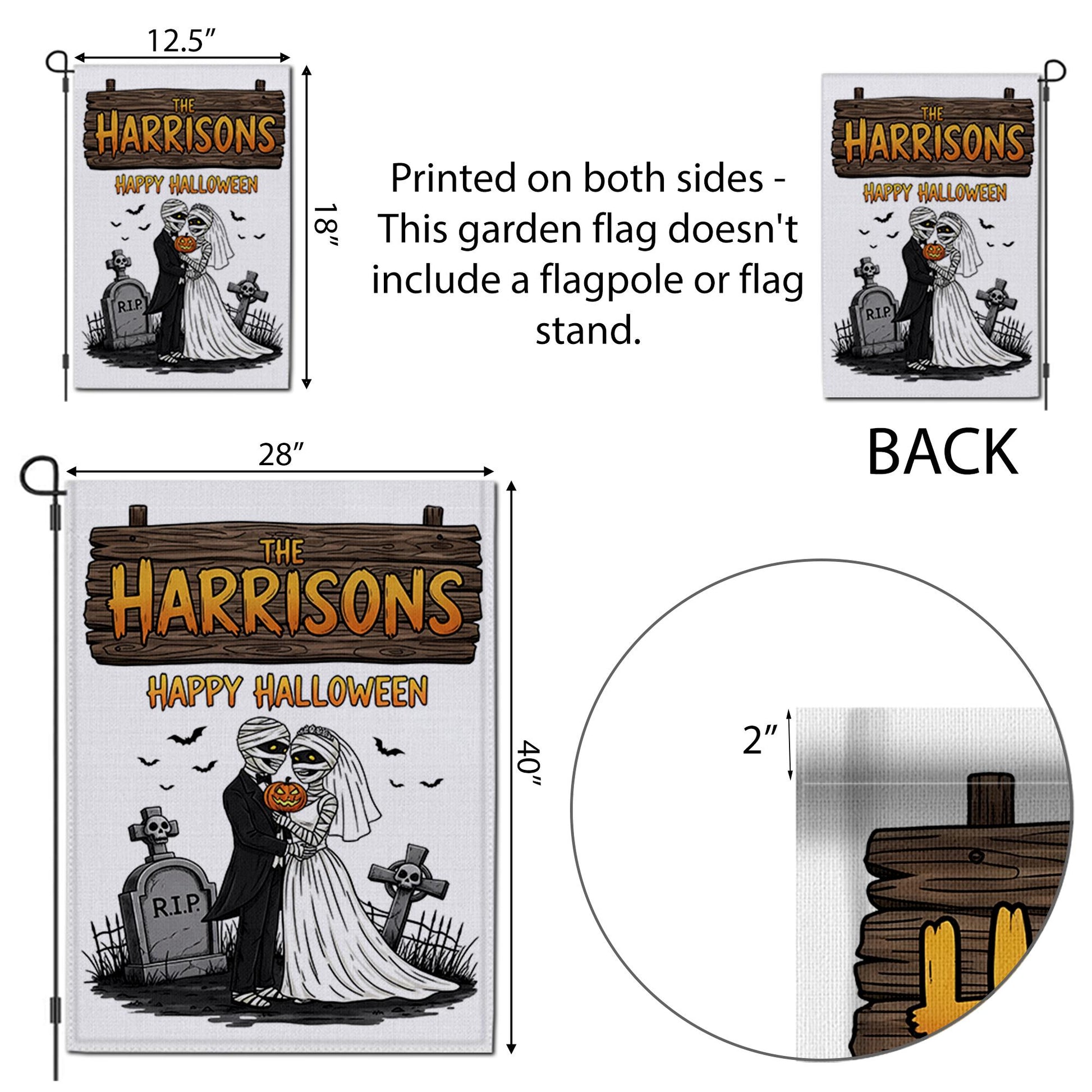 Custom Mummy Couple Halloween Garden Flag – Personalized Name Yard Decor, Spooky Wedding Gift, Funny Fall Outdoor Decoration