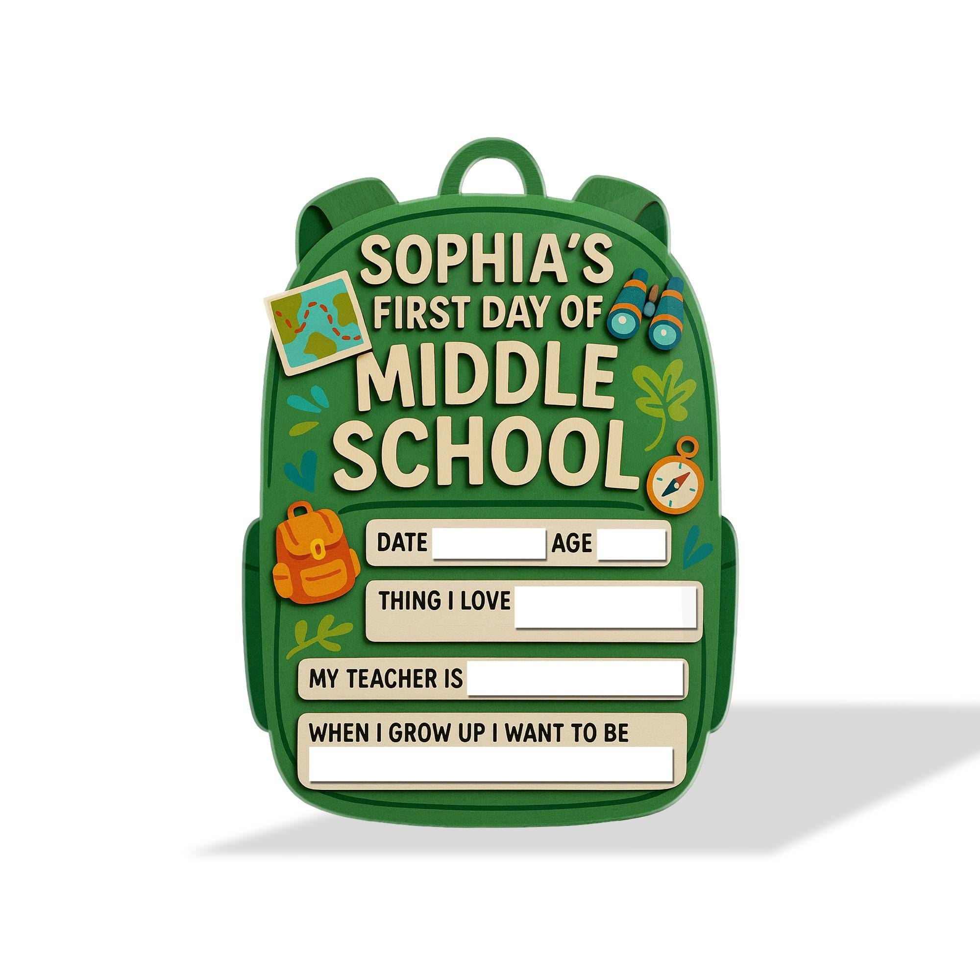 Personalized First Day of Middle School Board, Reusable Milestone Sign, Backpack Chalkboard Style Photo Prop for Kids Back to School Memory