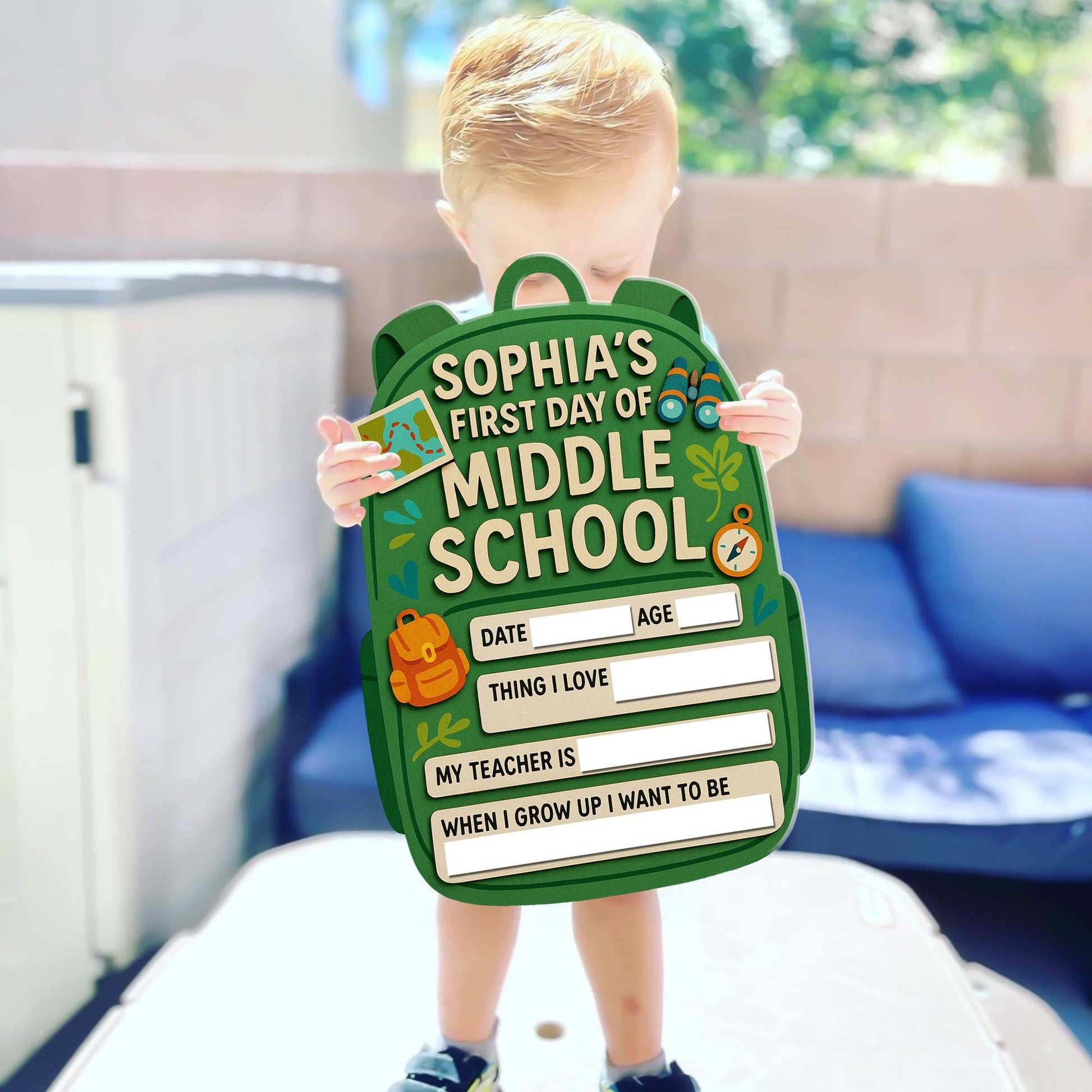 Personalized First Day of Middle School Board, Reusable Milestone Sign, Backpack Chalkboard Style Photo Prop for Kids Back to School Memory