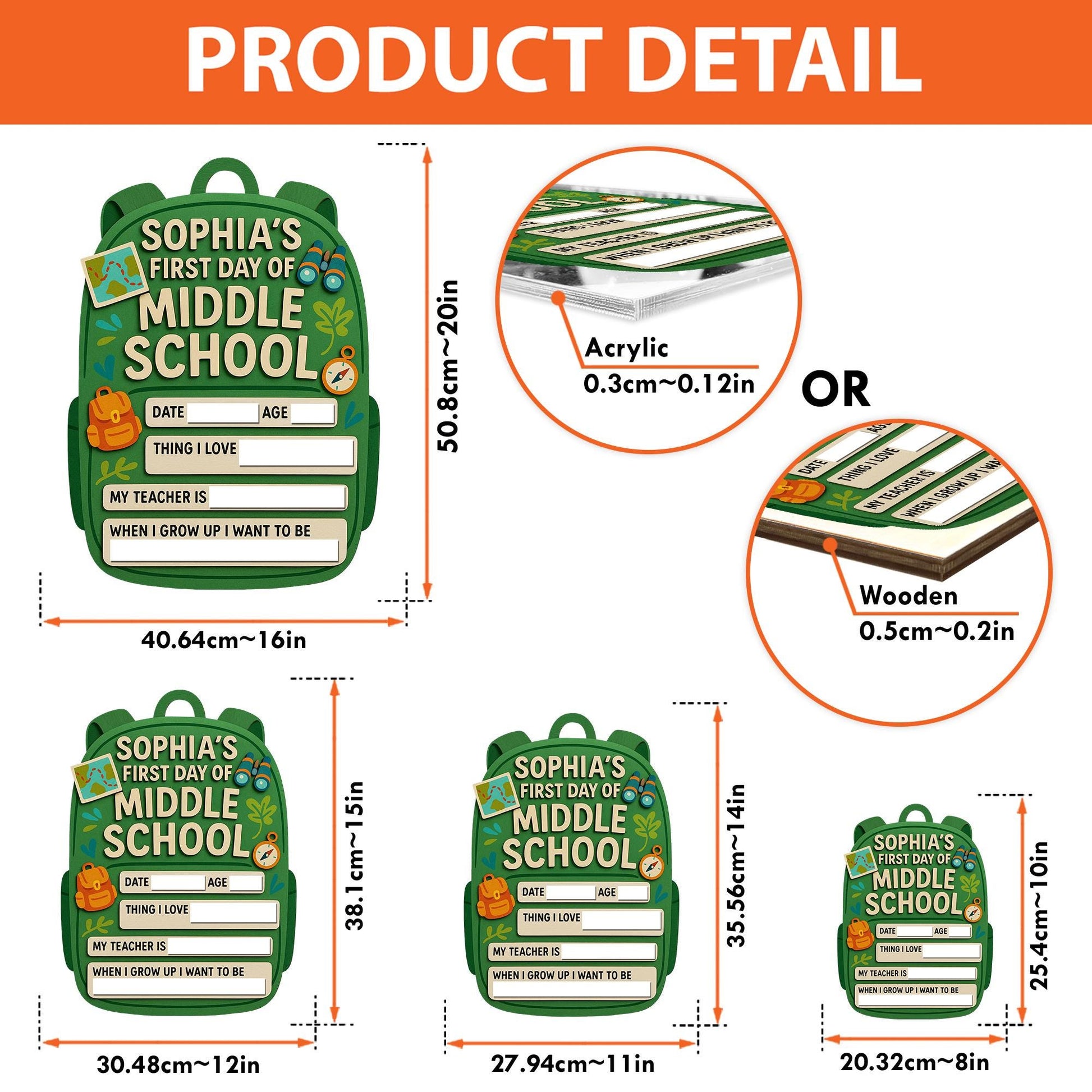 Personalized First Day of Middle School Board, Reusable Milestone Sign, Backpack Chalkboard Style Photo Prop for Kids Back to School Memory