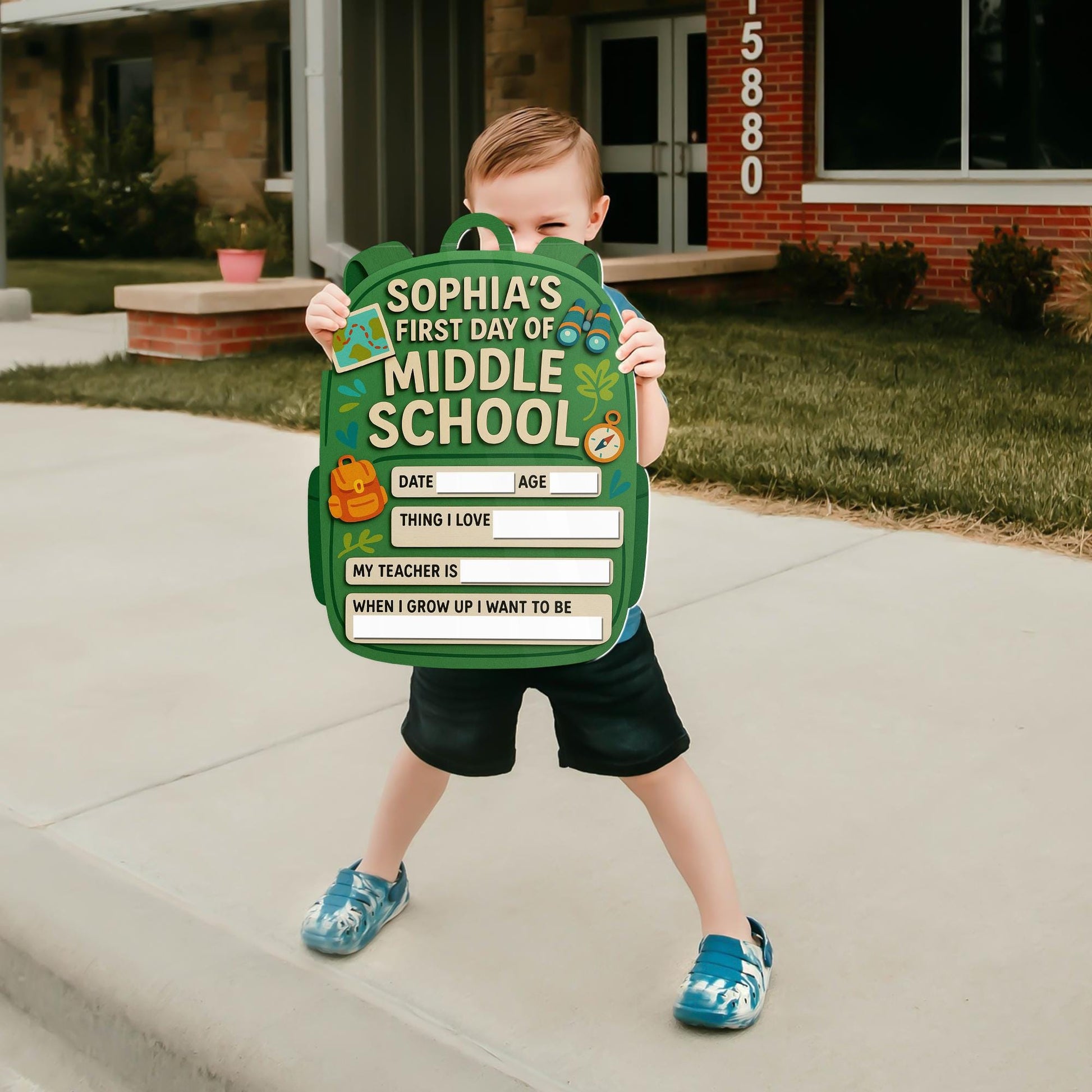 Personalized First Day of Middle School Board, Reusable Milestone Sign, Backpack Chalkboard Style Photo Prop for Kids Back to School Memory