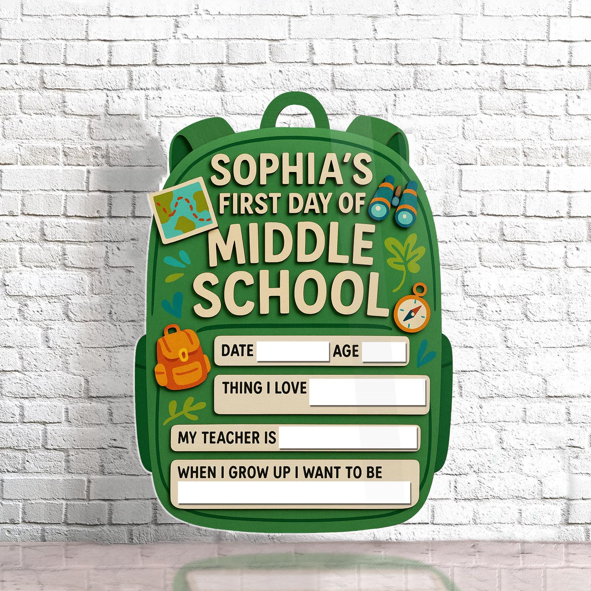 Personalized First Day of Middle School Board, Reusable Milestone Sign, Backpack Chalkboard Style Photo Prop for Kids Back to School Memory
