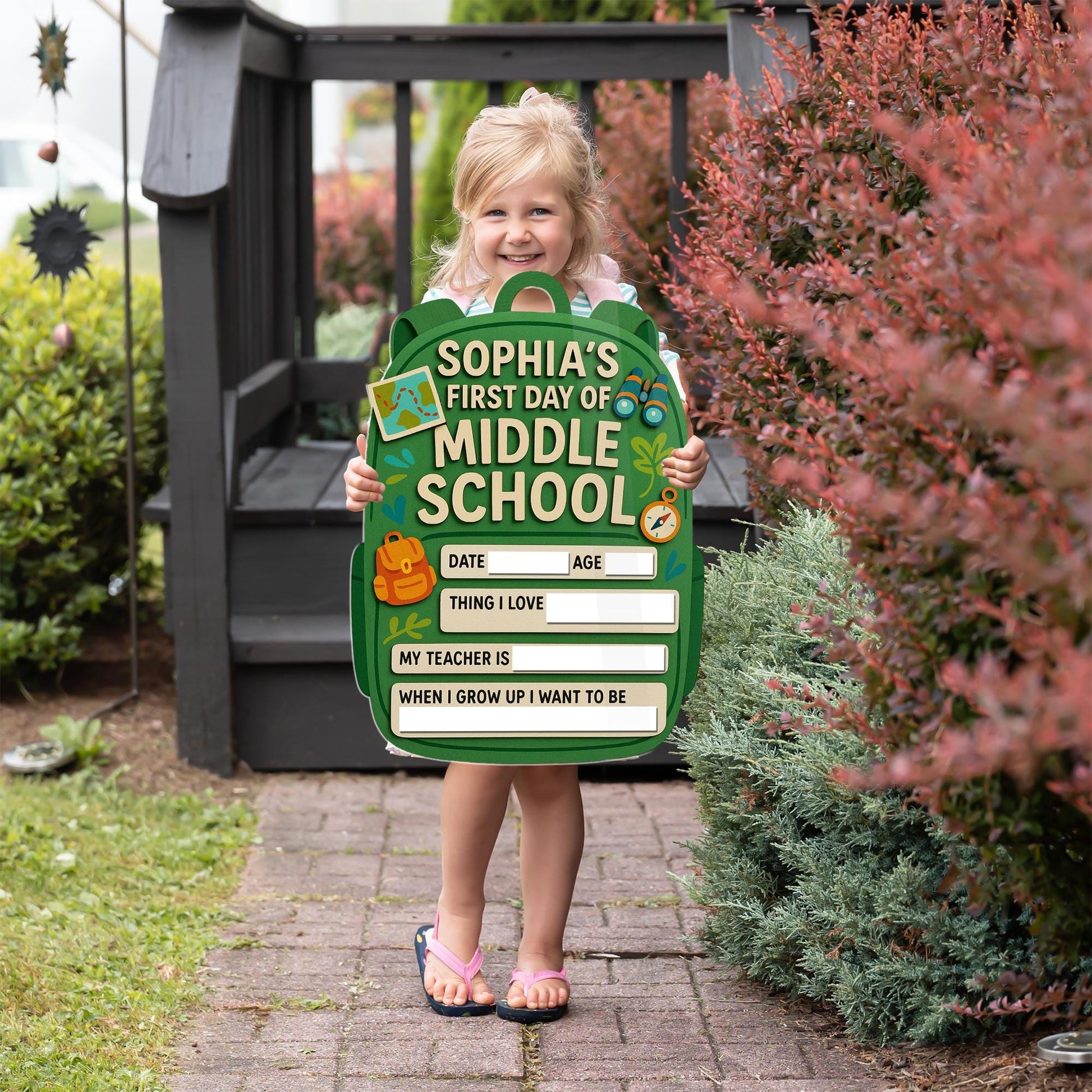 Personalized First Day of Middle School Board, Reusable Milestone Sign, Backpack Chalkboard Style Photo Prop for Kids Back to School Memory
