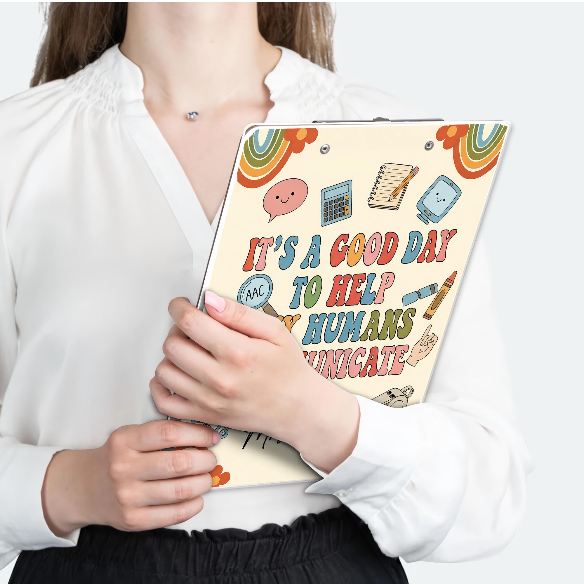 Speech Therapist Clipboard – “It’s a Good Day to Help Tiny Humans Communicate” Custom SLP Gift, Personalized Therapy Office Decor, Teachers