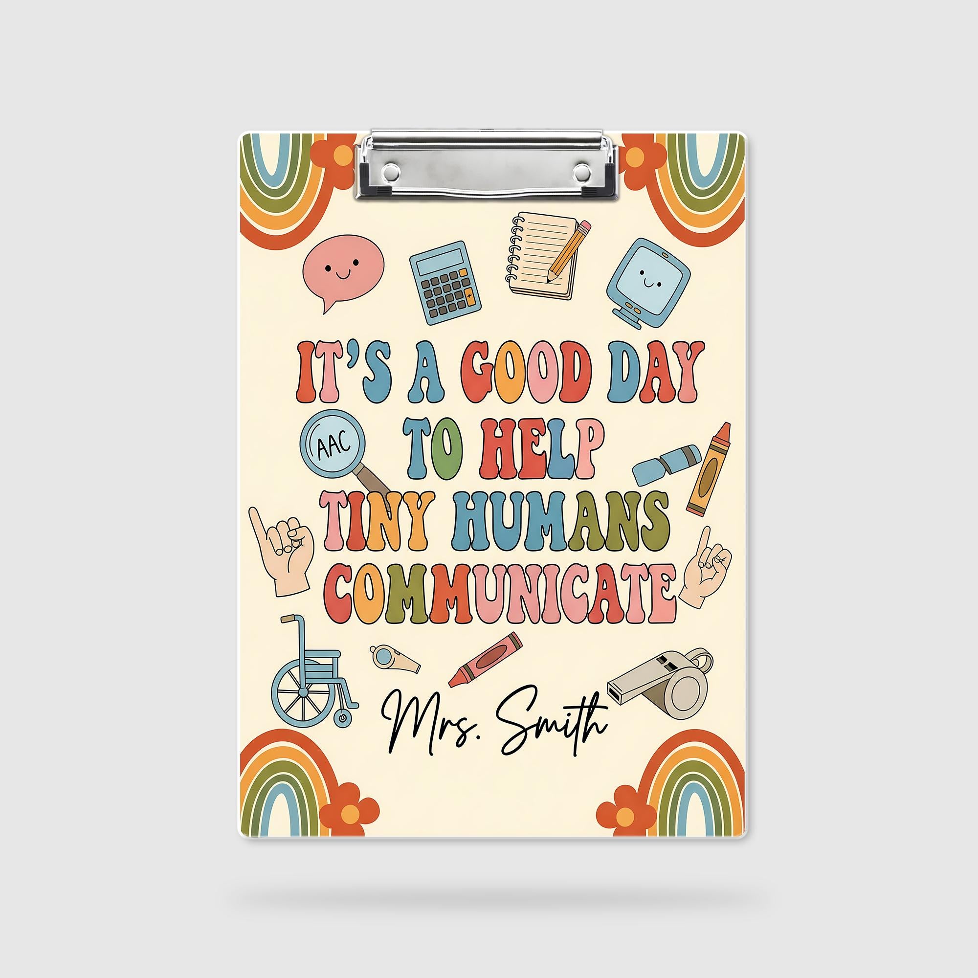 Speech Therapist Clipboard – “It’s a Good Day to Help Tiny Humans Communicate” Custom SLP Gift, Personalized Therapy Office Decor, Teachers