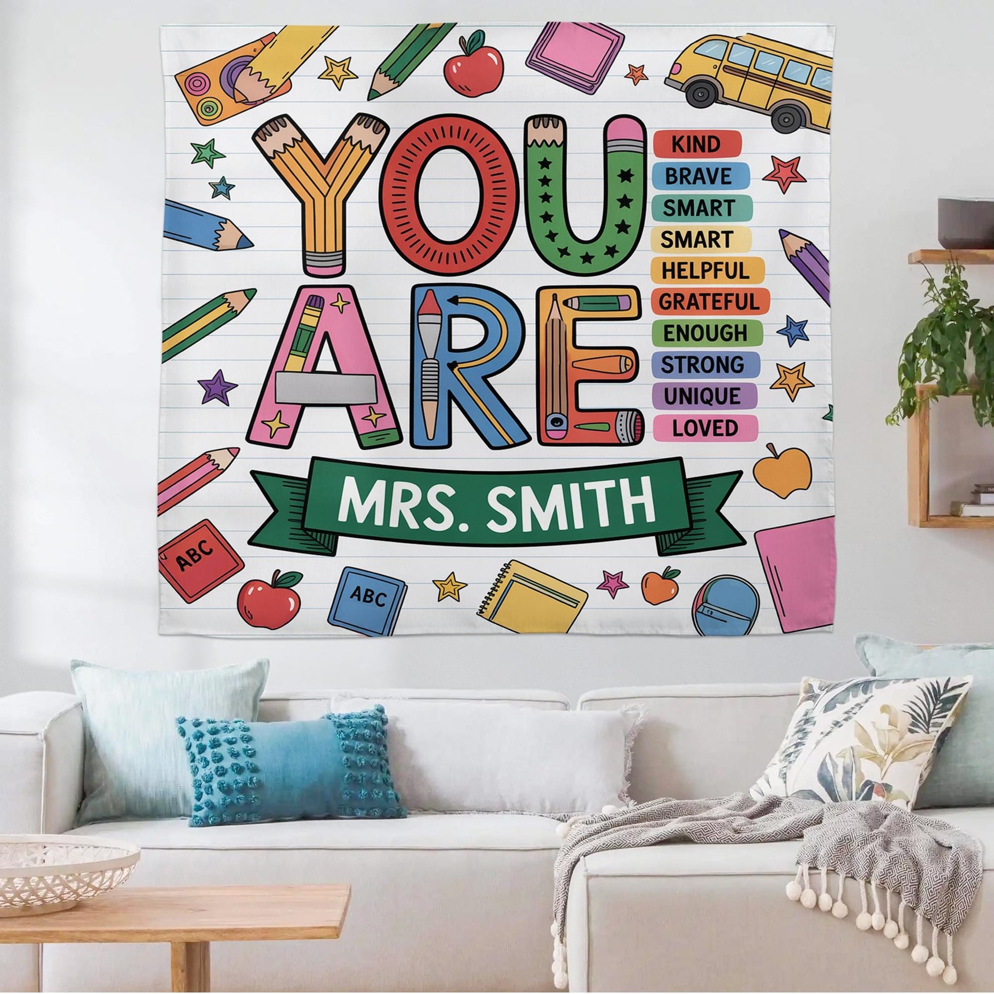Personalized Teacher Classroom Tapestry – “You Are” Motivational Wall Decor for School, Custom Name Tapestry for Teachers, Educators