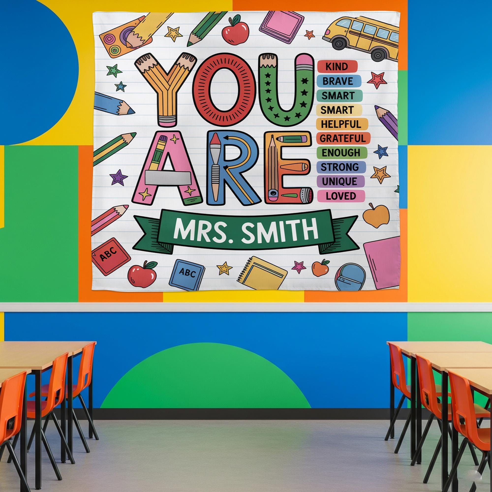Personalized Teacher Classroom Tapestry – “You Are” Motivational Wall Decor for School, Custom Name Tapestry for Teachers, Educators