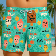 Custom Name Ice Pop Swim Shorts, Personalized Tropical Summer Trunks, Fun Family Beachwear, Cute Matching Pool Party Outfit