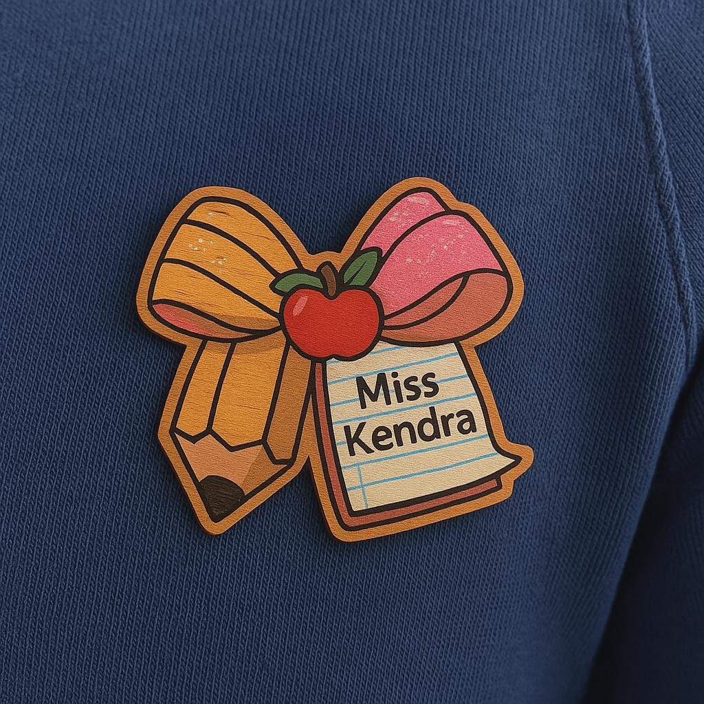 Custom Teacher Name Tag Magnet, Pencil Apple Bow Badge, Personalized Back to School Gift for Classroom, Cute Teacher Name Sign 1 layer