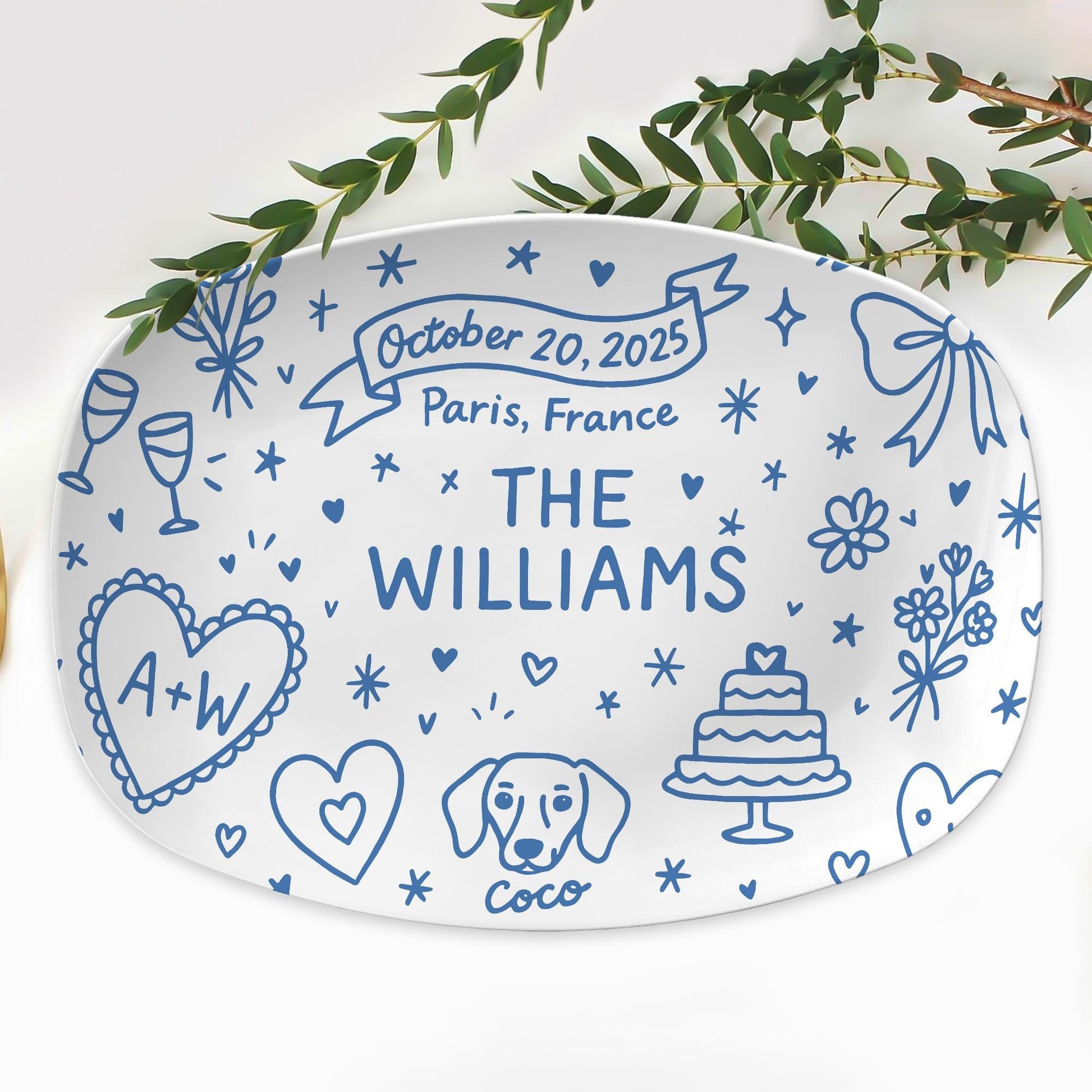Custom Wedding Platter – Personalized Bridal Gift with Names, Date & Location–Unique Keepsake for Bride and Groom, Bridal shower, DECOR ONLY