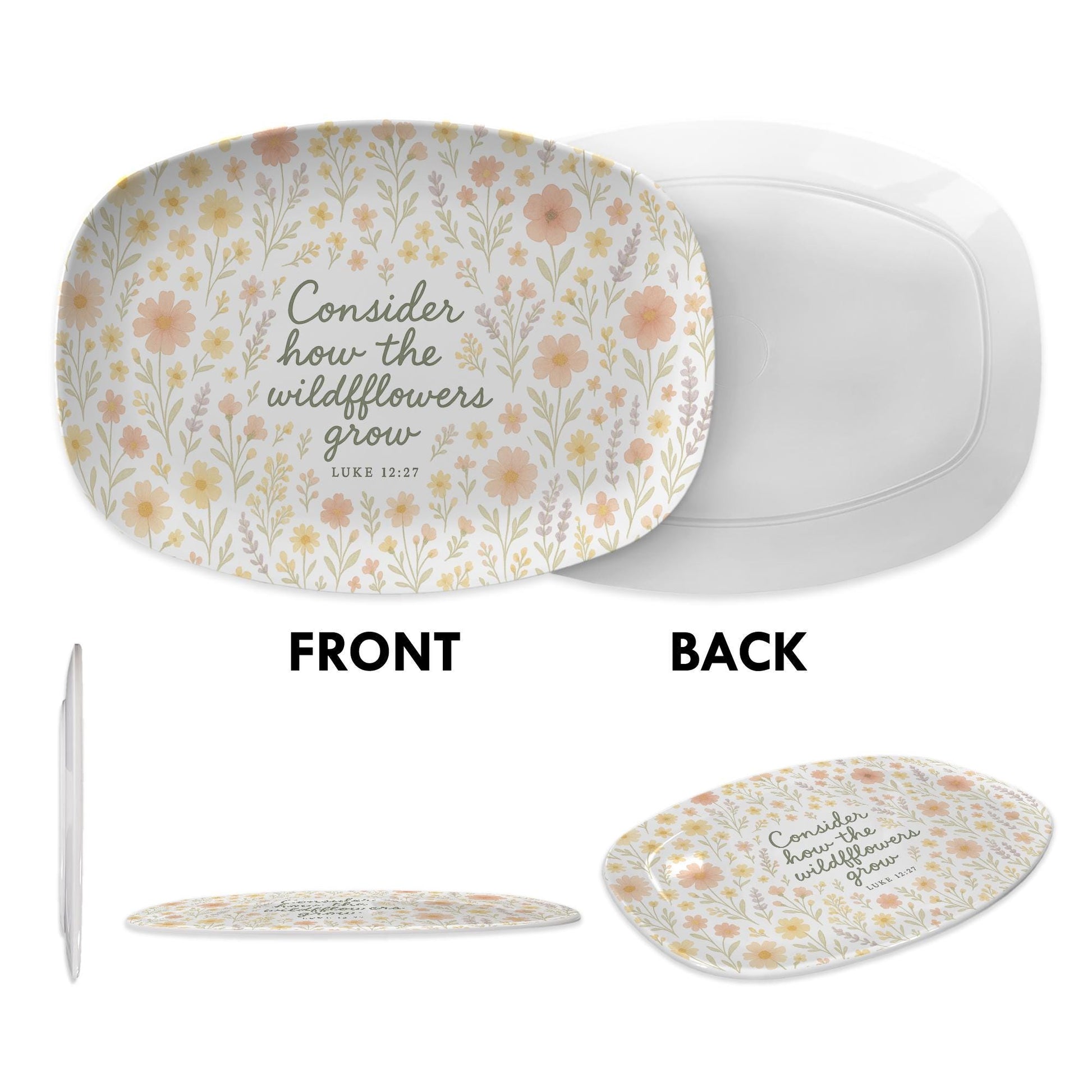 Christian Floral Platter – “Consider How the Wildflowers Grow” Luke 12:27 – Faith-Inspired Home Decor or Scripture Gift