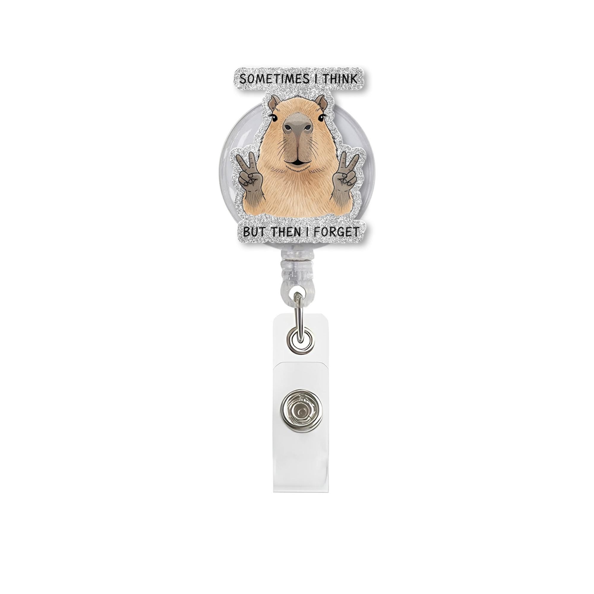Funny Capybara Faux Glitter Badge Reel, Cute Animal ID Holder, Nurse Badge Reel, Retractable Badge Clip, Office Gift, Capybara Lover