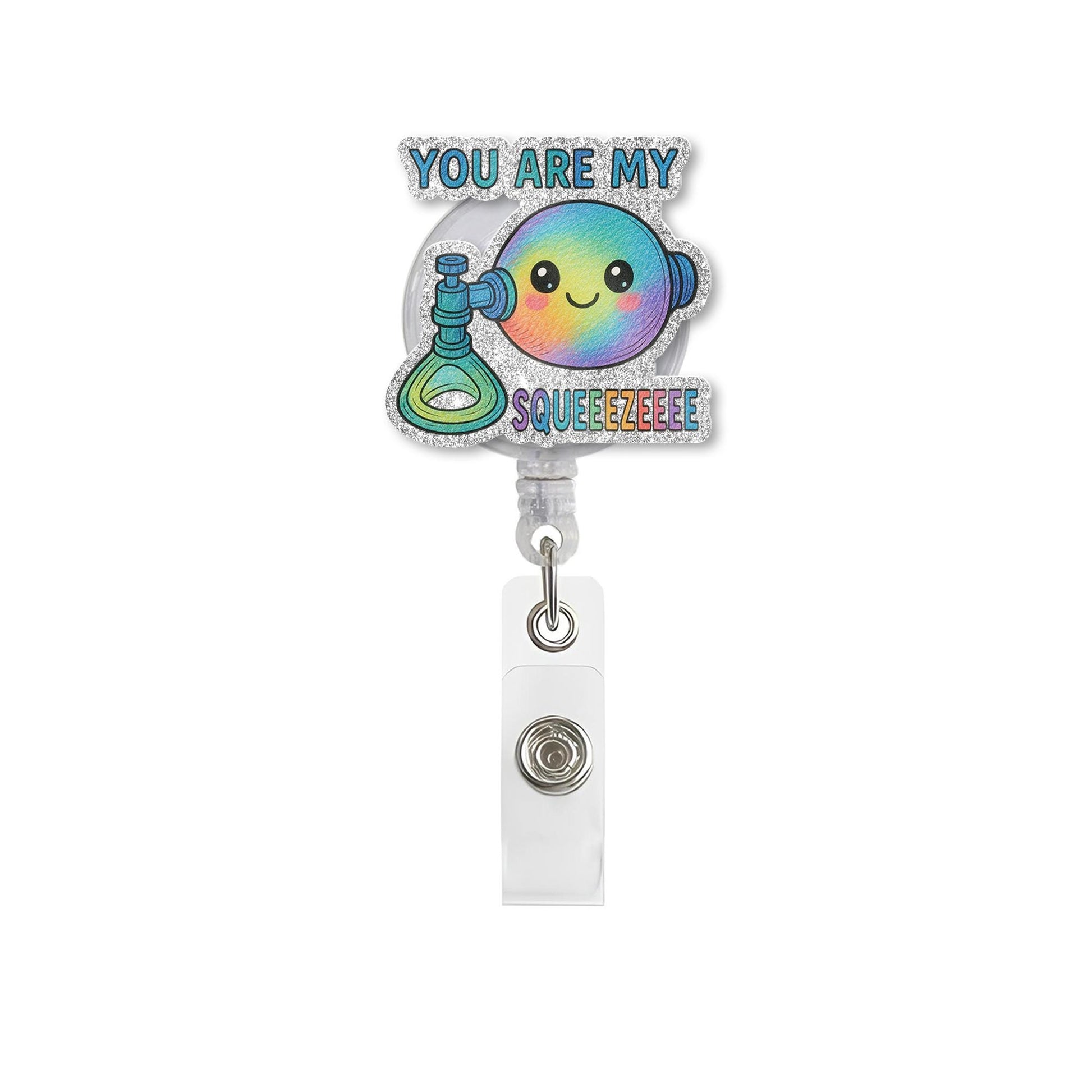 Cute BVM Badge Reel, Funny Respiratory Badge Holder, You Are My Squeeze, RT Gift, Rainbow Medical Badge Reel, Glitter ID Clip