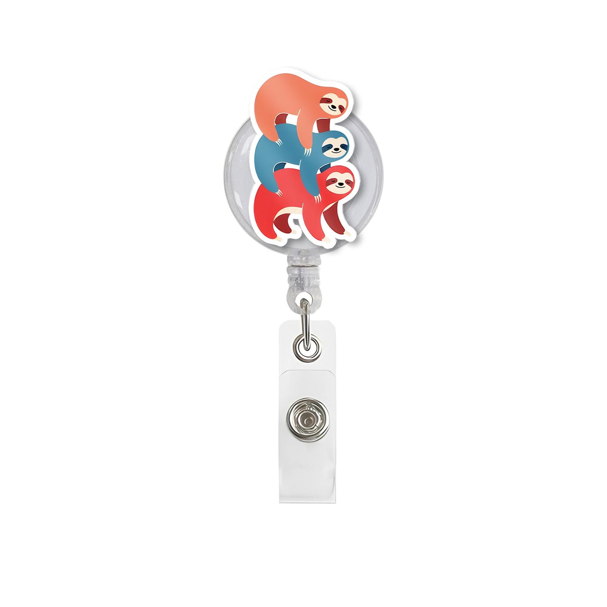 Cute Sloth Badge Reel, Funny Stacked Sloths ID Clip, Animal Badge Holder, Retractable Work Badge, Nurse Office Gift Accessory