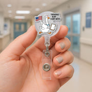 Funny Nurse Goose FAUX Glitter Badge Reel, Fireworks in My Chart Notes ID Clip, 4th of July RN Badge, Patriotic Medical Badge Holder Gift