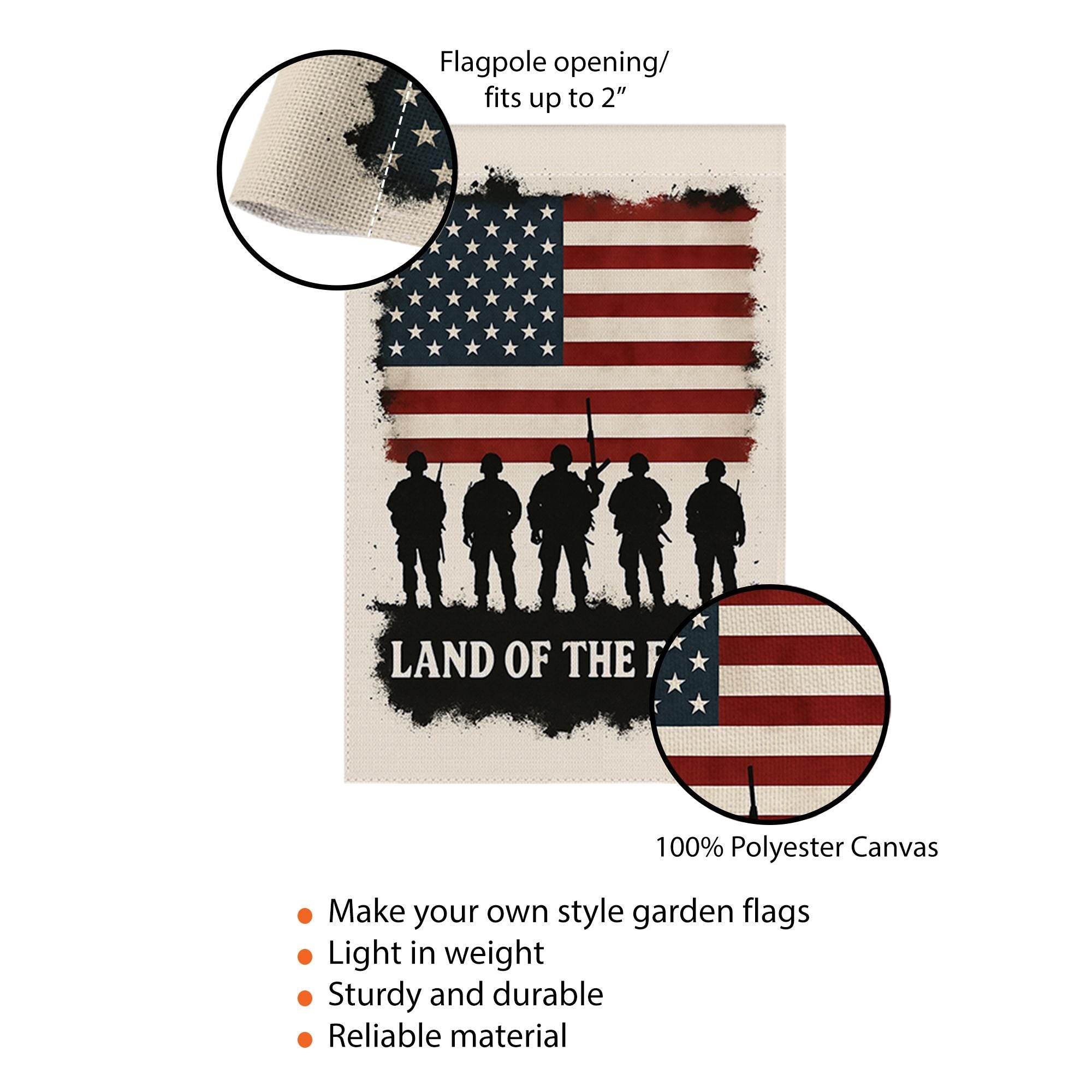 Patriotic Garden Flag – Land of the Free Military Yard Decor – American Soldier Outdoor Flag for Memorial Day, 4th of July, Veterans