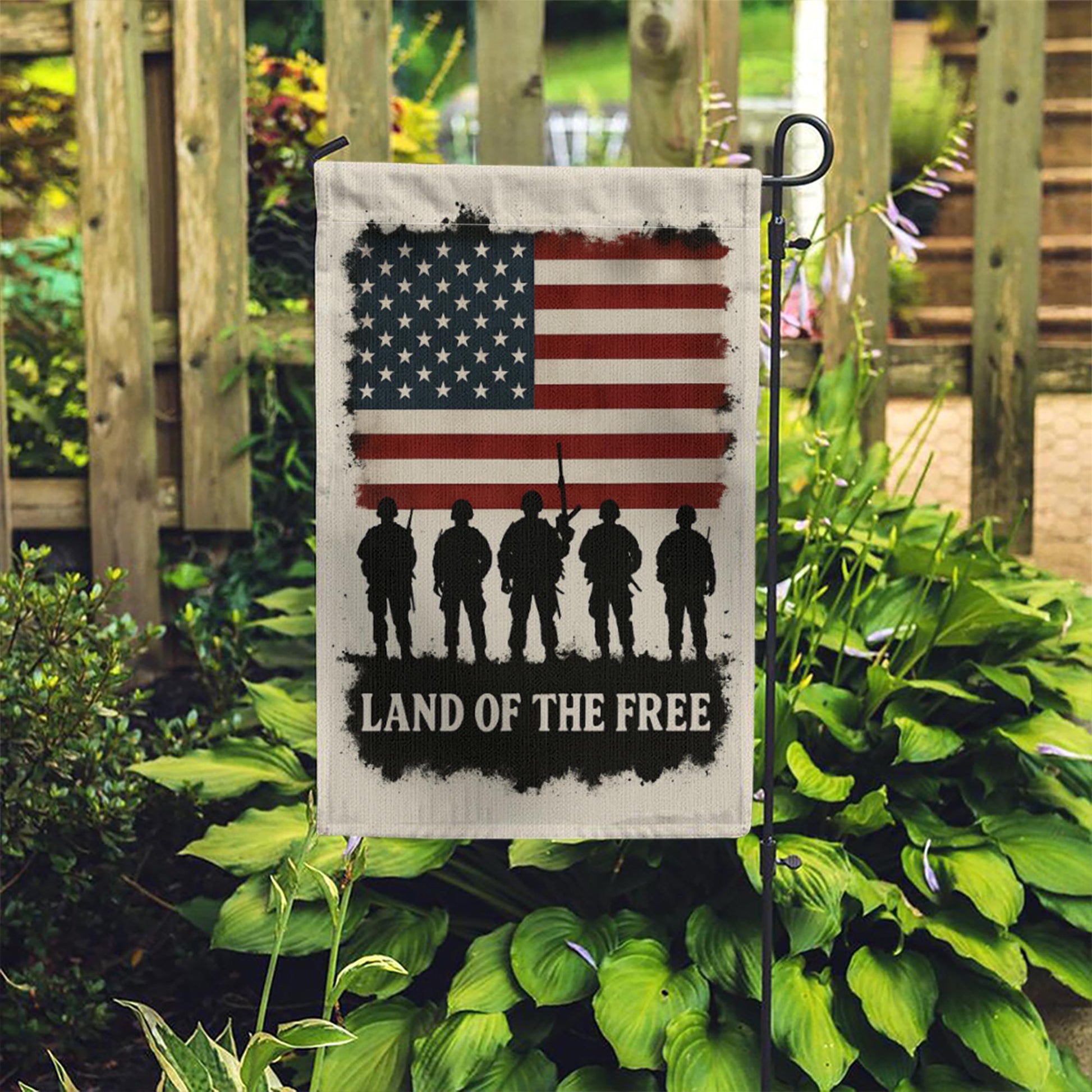 Patriotic Garden Flag – Land of the Free Military Yard Decor – American Soldier Outdoor Flag for Memorial Day, 4th of July, Veterans
