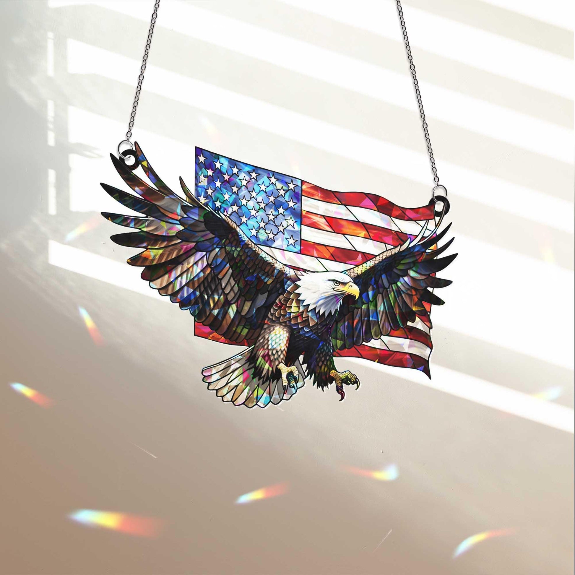 Patriotic Bald Eagle Window Hanging – American Flag Suncatcher, 4th of July Decor, Freedom Eagle Wall Window Art Gift