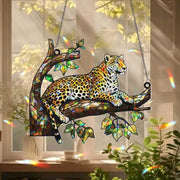 Leopard Jungle Window Hanging – Acrylic Animal Suncatcher, Big Cat Tree Decor, Nature Lover Gift, Wildlife Home Window Art